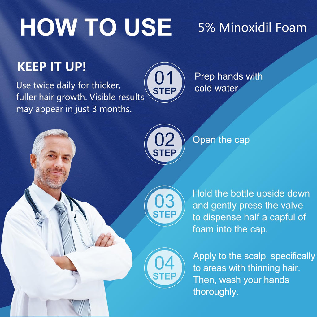 AOOLCF 5% Minoxidil Foam with Biotin – Hair Growth Treatment for Men and Women, 6.33 oz (3-Month Supply)