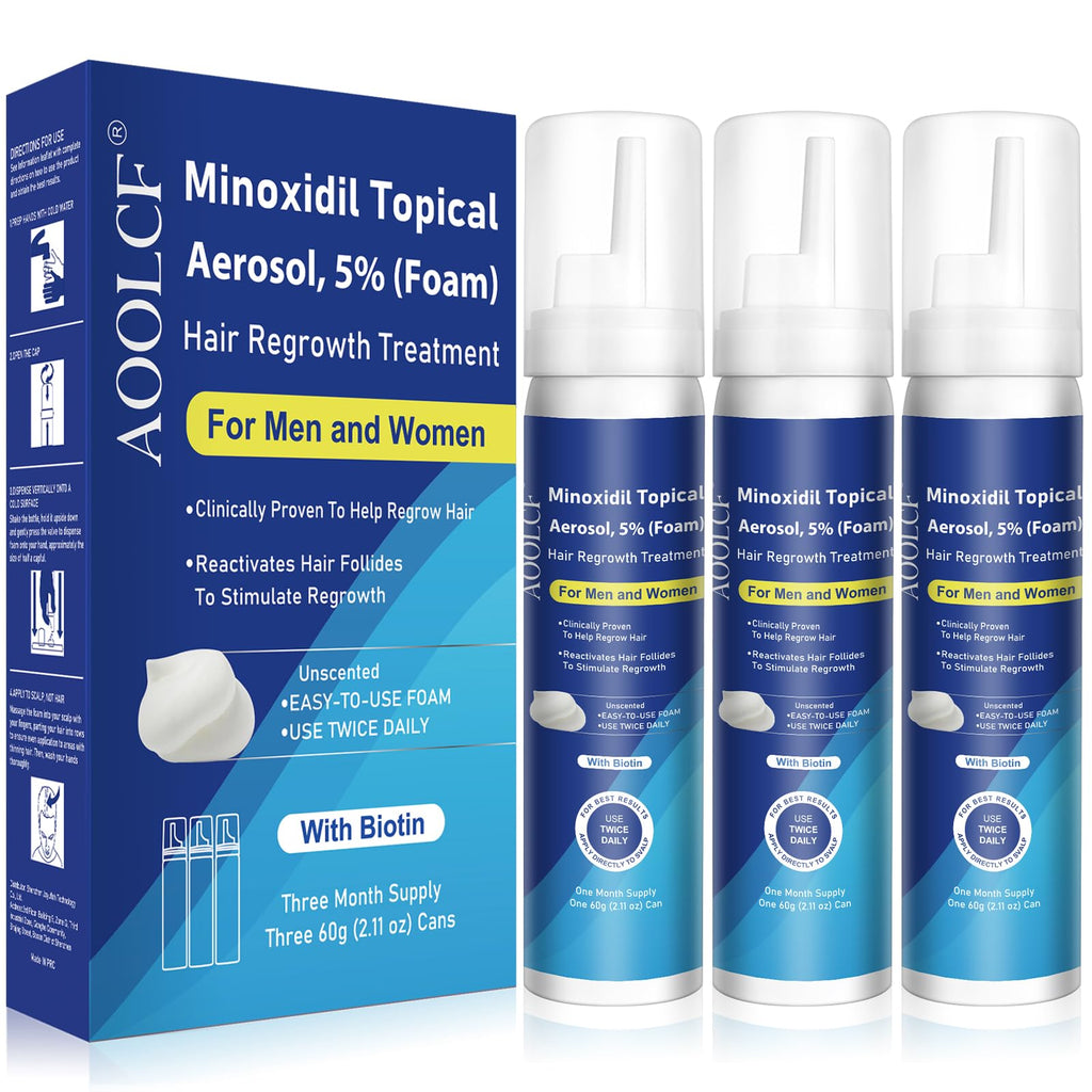 AOOLCF 5% Minoxidil Foam with Biotin – Hair Growth Treatment for Men and Women, 6.33 oz (3-Month Supply)