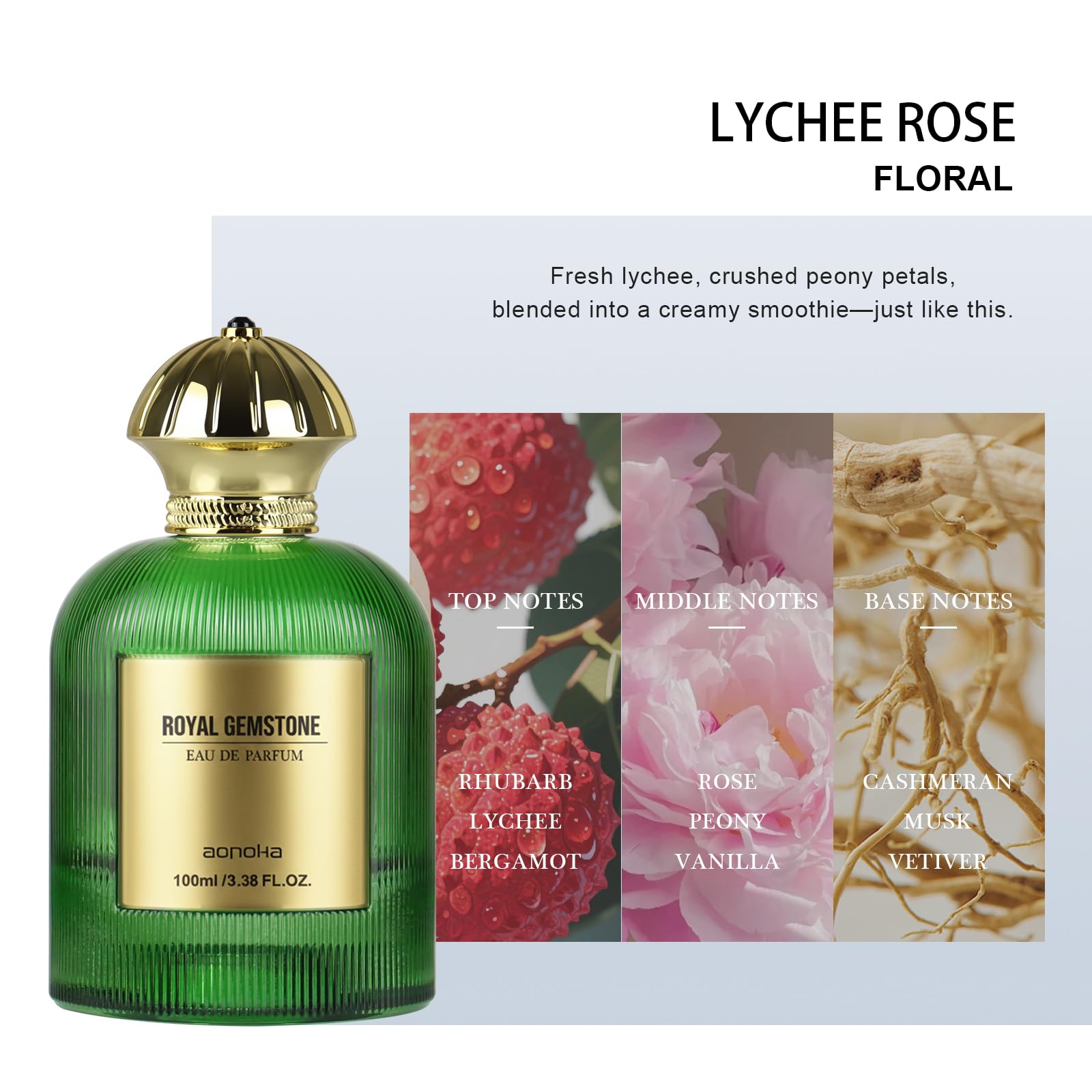 aopoka Lychee Rose – Luxury Floral Eau de Parfum, 3.3 fl oz | Rhubarb, Lychee, Rose & Peony