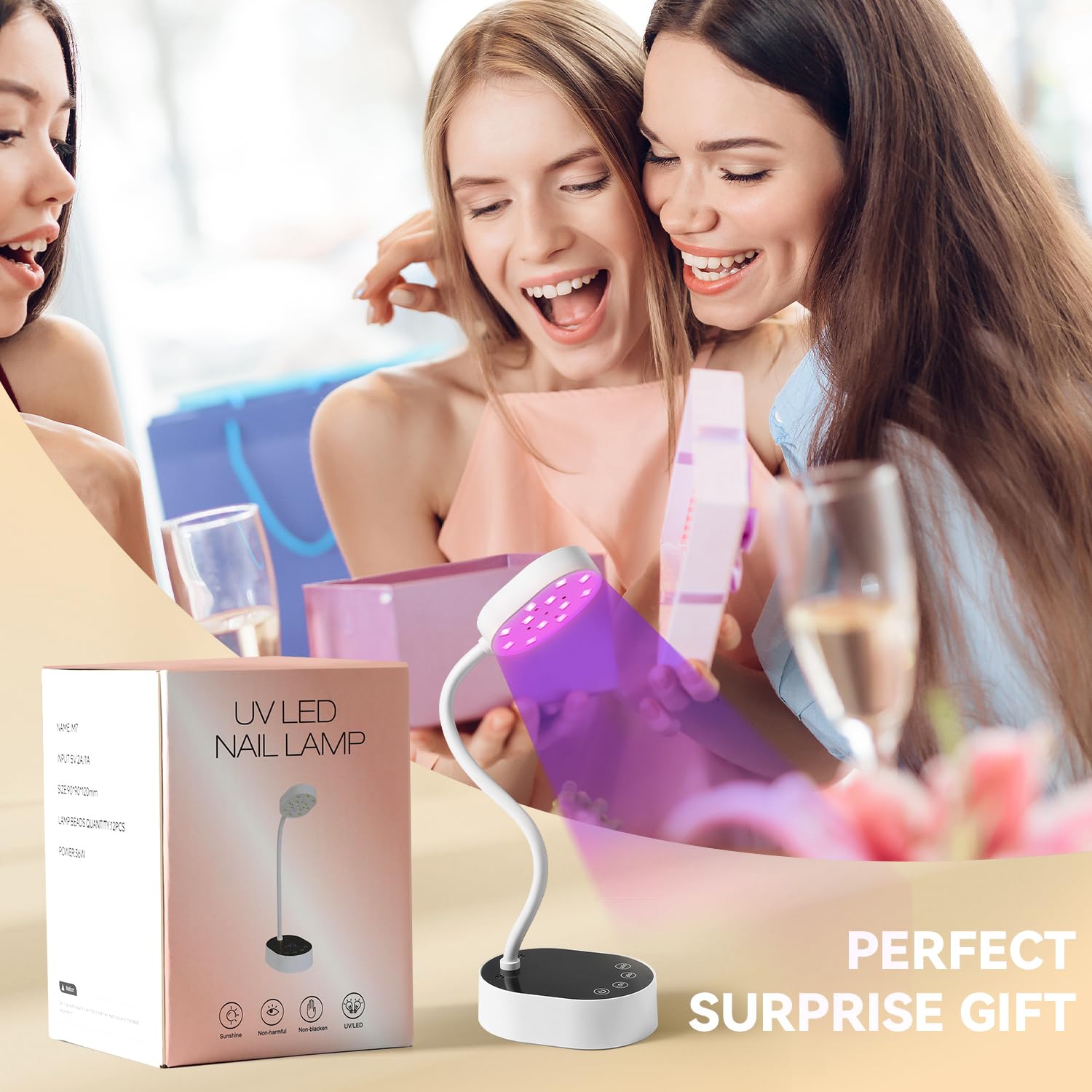 AORAEM UV Nail Lamp Gooseneck Mini 36W – Rechargeable Gel Dryer with 4 Timers