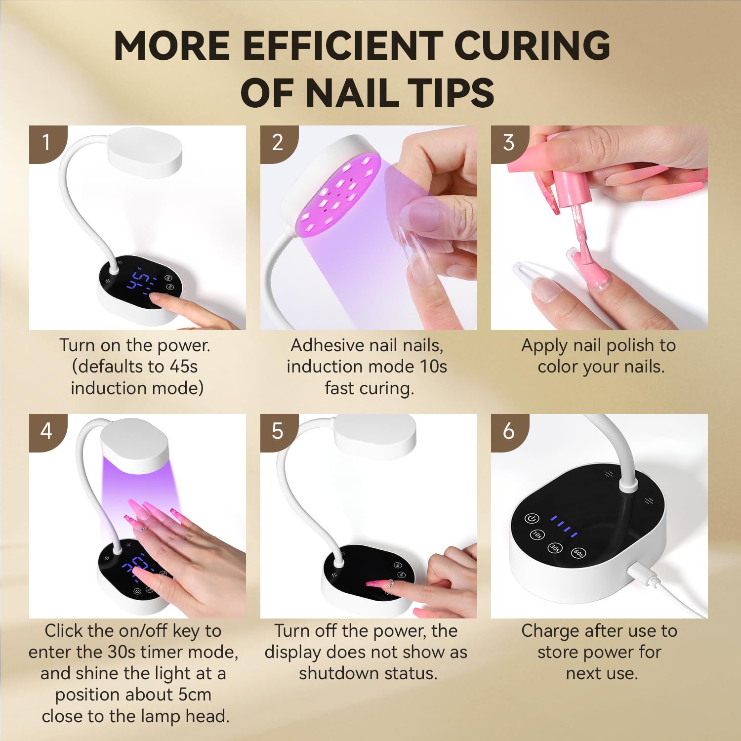 AORAEM UV Nail Lamp Gooseneck Mini 36W – Rechargeable Gel Dryer with 4 Timers