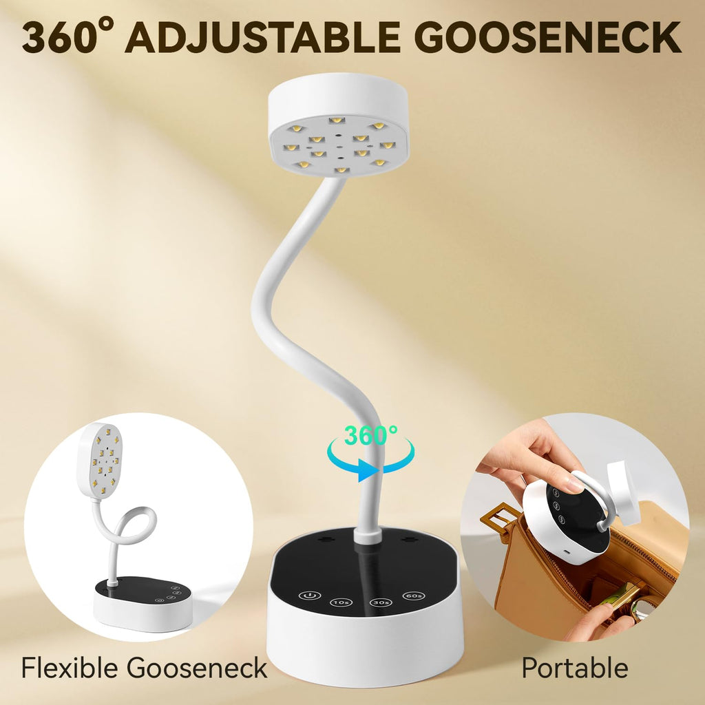 AORAEM UV Nail Lamp Gooseneck Mini 36W – Rechargeable Gel Dryer with 4 Timers