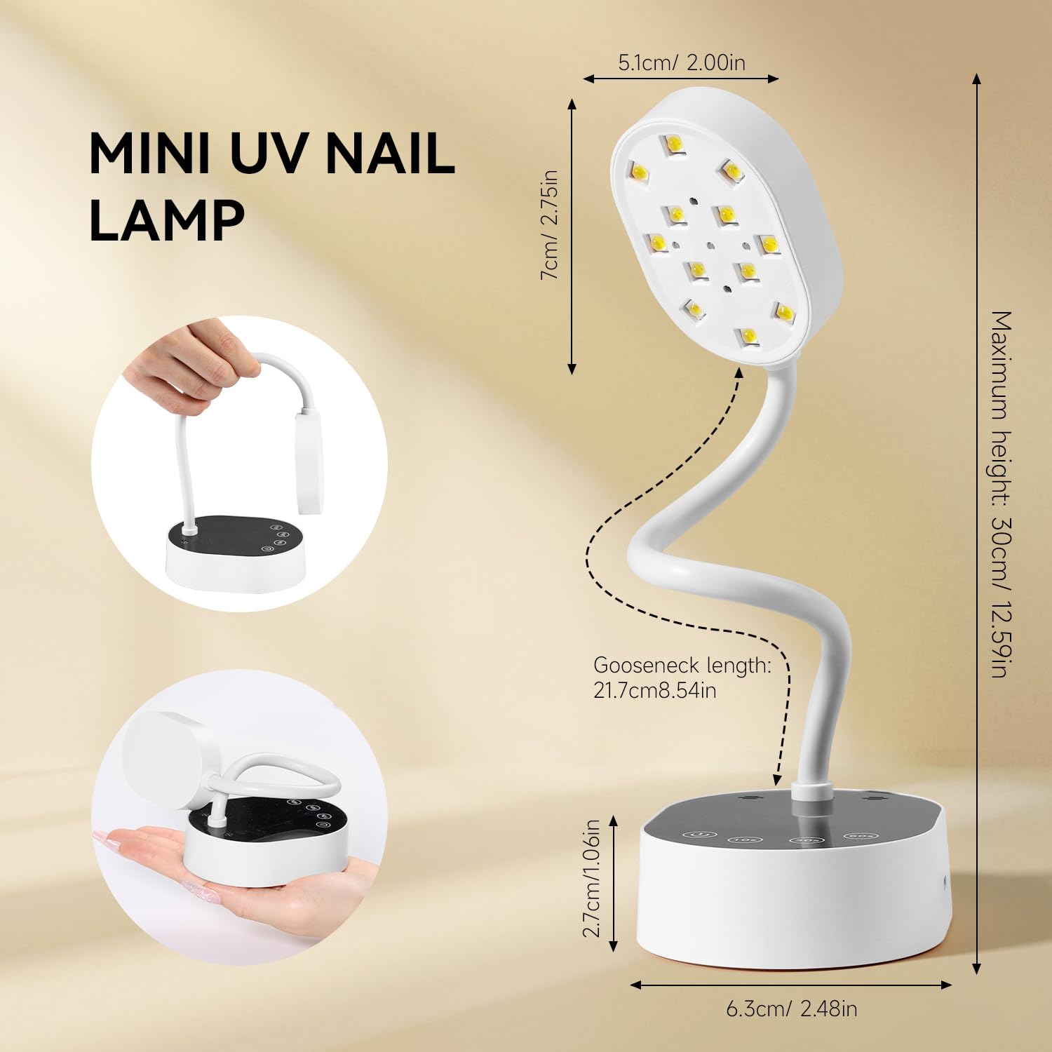 AORAEM UV Nail Lamp Gooseneck Mini 36W – Rechargeable Gel Dryer with 4 Timers