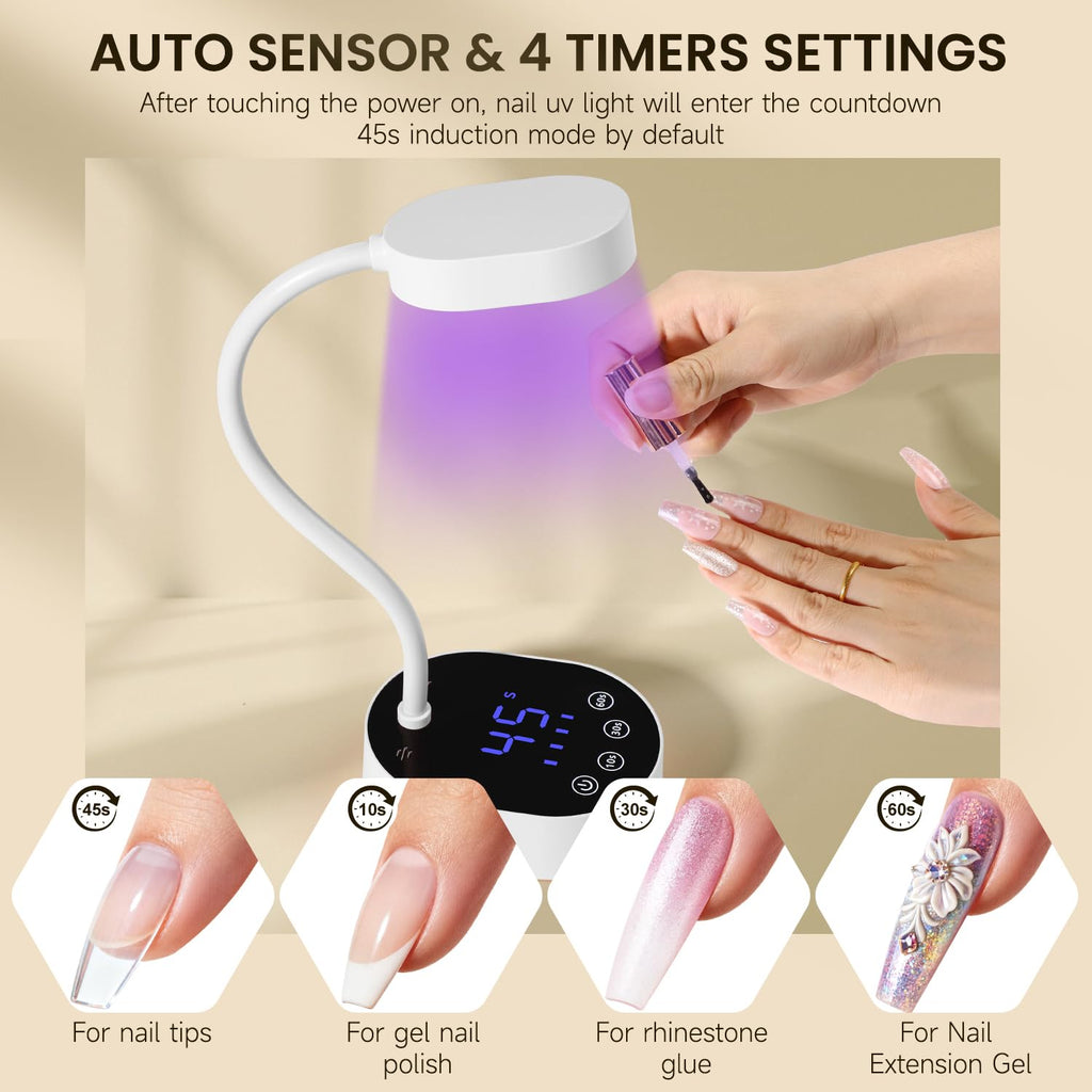 AORAEM UV Nail Lamp Gooseneck Mini 36W – Rechargeable Gel Dryer with 4 Timers