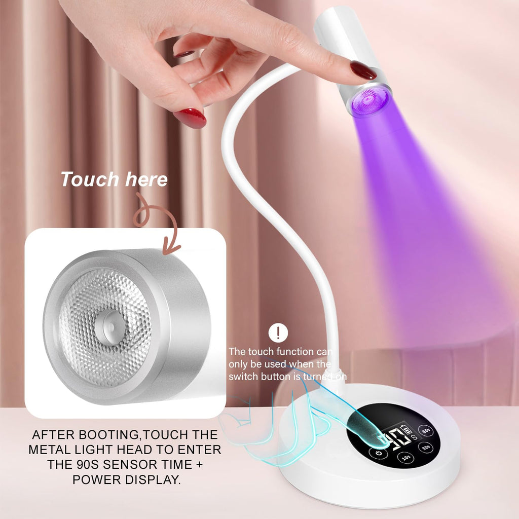 AORAEM UV LED Nail Lamp – Rechargeable Gooseneck 12W Quick Cure with 4 Timers & Auto Sensor