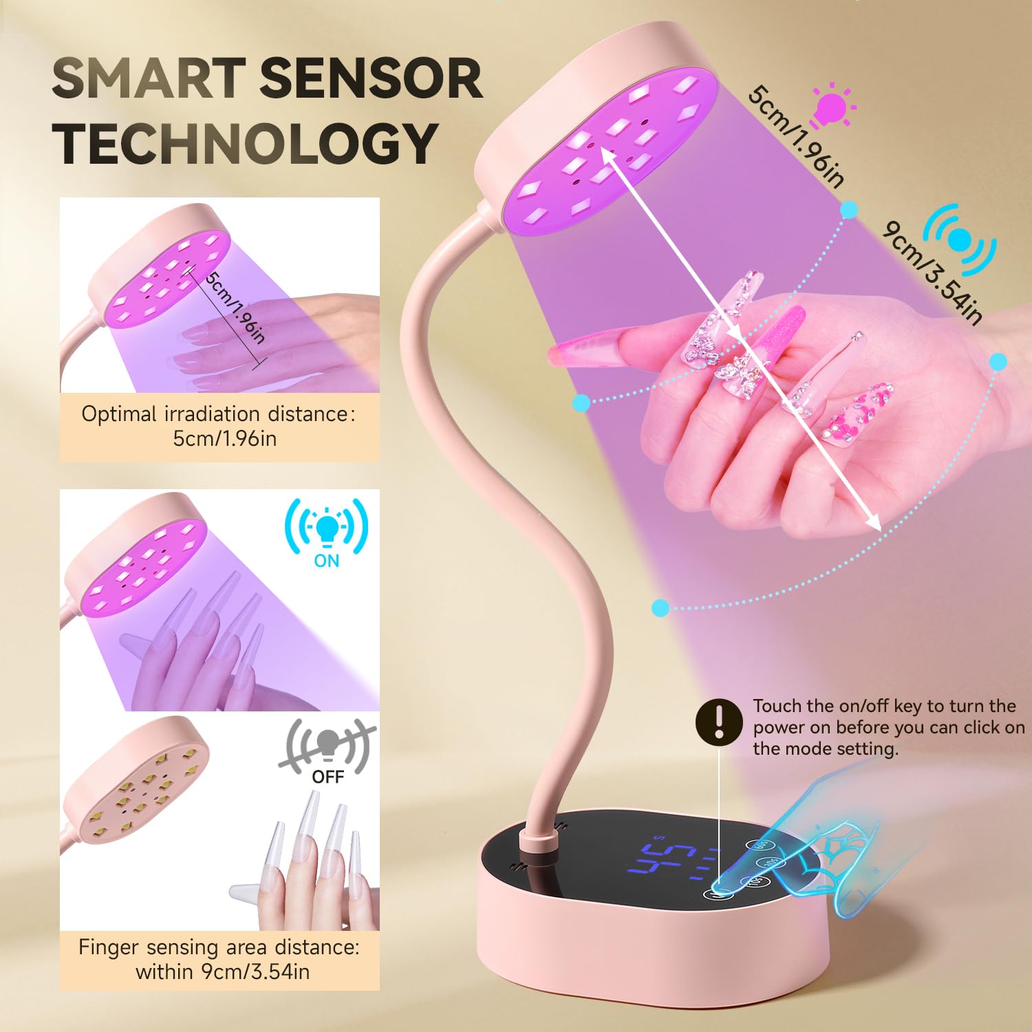 AORAEM UV Nail Lamp | Gooseneck Mini 36W Rechargeable LED, 4 Timers & Auto Sensor, Pink