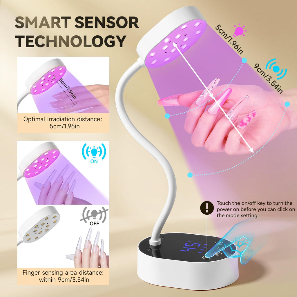 AORAEM UV Nail Lamp Gooseneck Mini 36W – Rechargeable Gel Dryer with 4 Timers