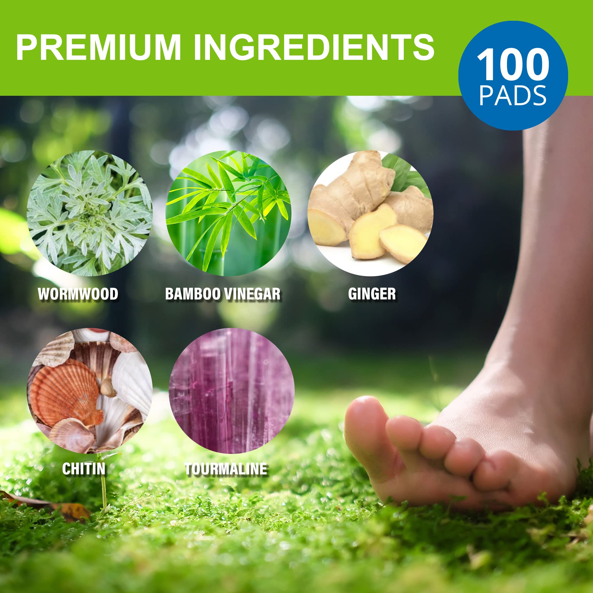 AOSORW Natural Herbal Foot Pads Ginger Oil and Bamboo Charcoal 100 Pads Pack - Overnight Foot Care