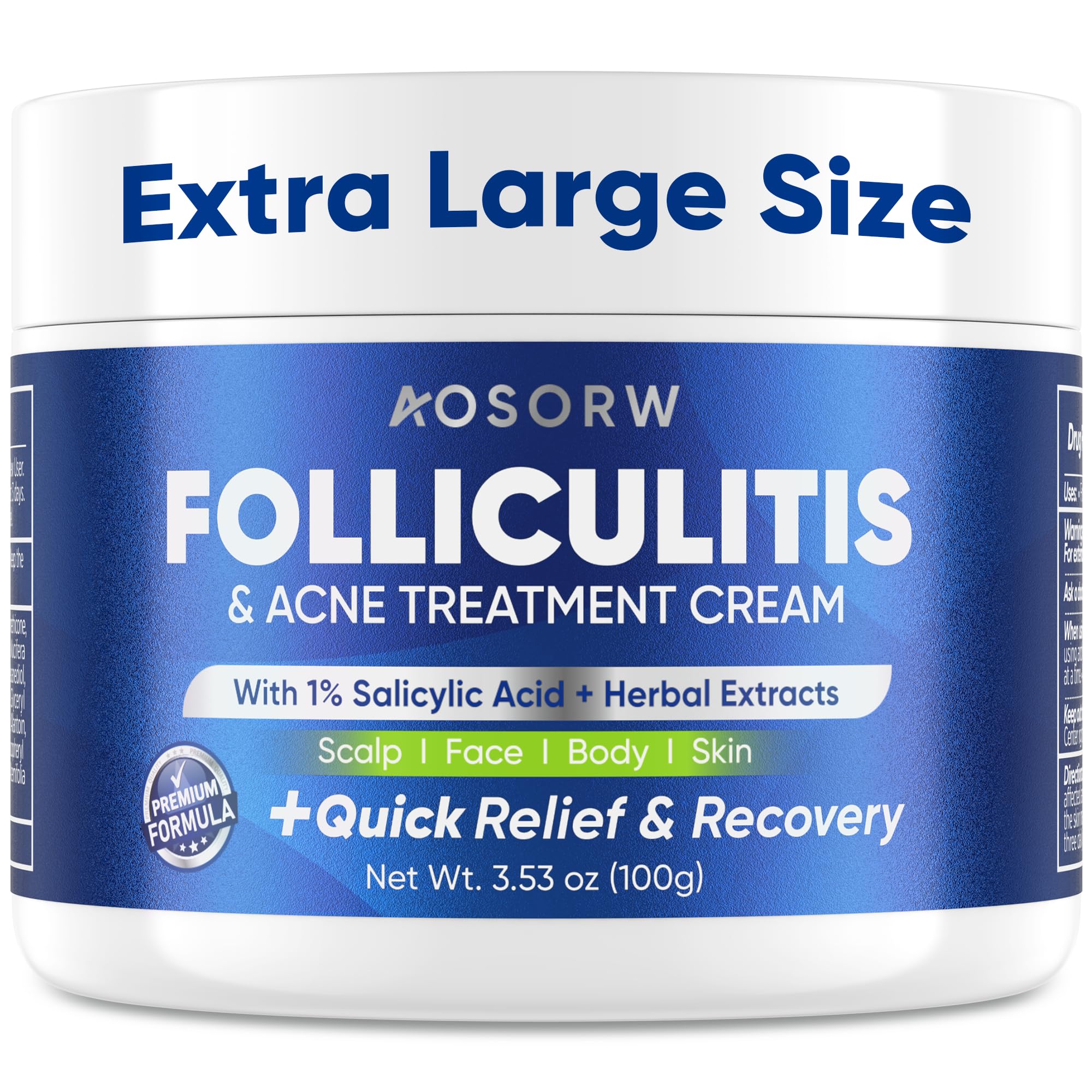 AOSORW Folliculitis & Acne Treatment Cream – 1% Salicylic Acid & Herbal Extracts, 100g