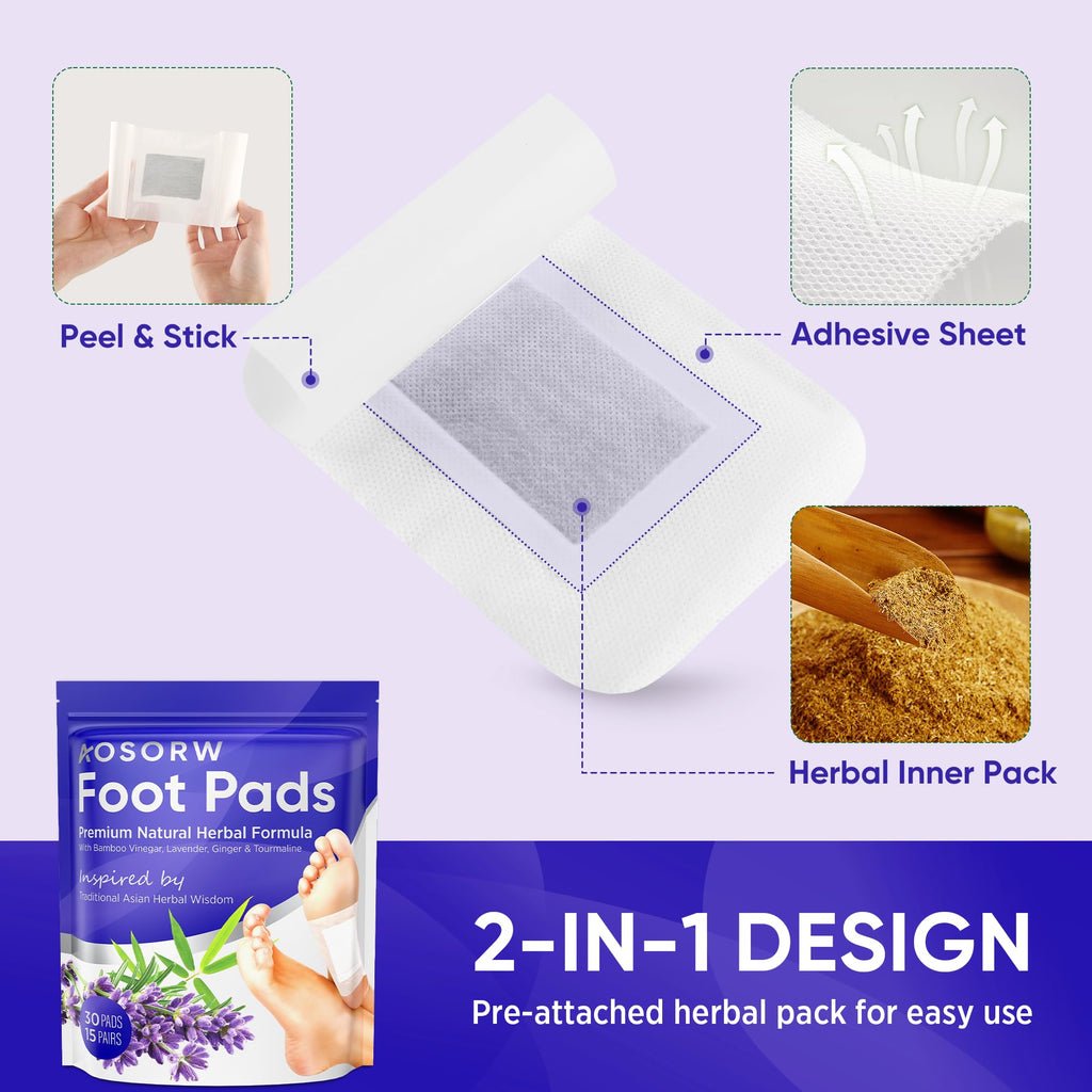 AOSORW Natural Foot Pads - Lavender & Bamboo Vinegar | Soothing Nighttime Ritual (30 Pads)