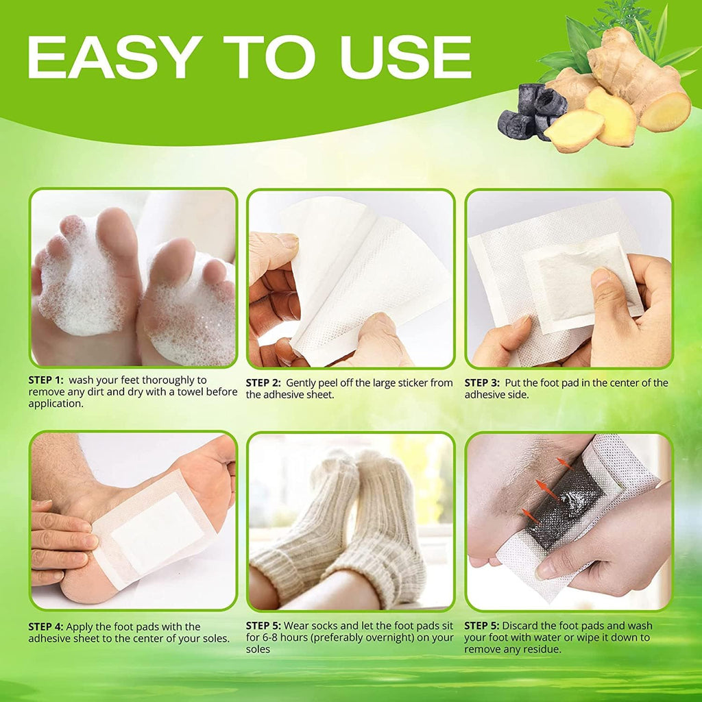 AOSORW Natural Herbal Foot Pads Ginger Oil and Bamboo Charcoal 100 Pads Pack - Overnight Foot Care