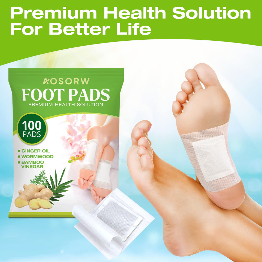 AOSORW Natural Herbal Foot Pads Ginger Oil and Bamboo Charcoal 100 Pads Pack - Overnight Foot Care