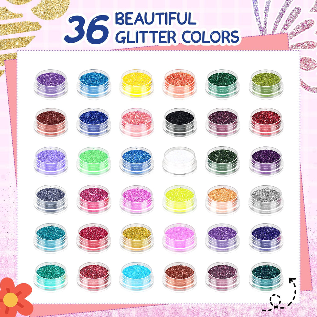 Aottom Temporary Glitter Tattoo Kit for Kids – 220 Templates, 70+ Stickers, 36 Glitter Colors, 3 Glues, 5 Brushes