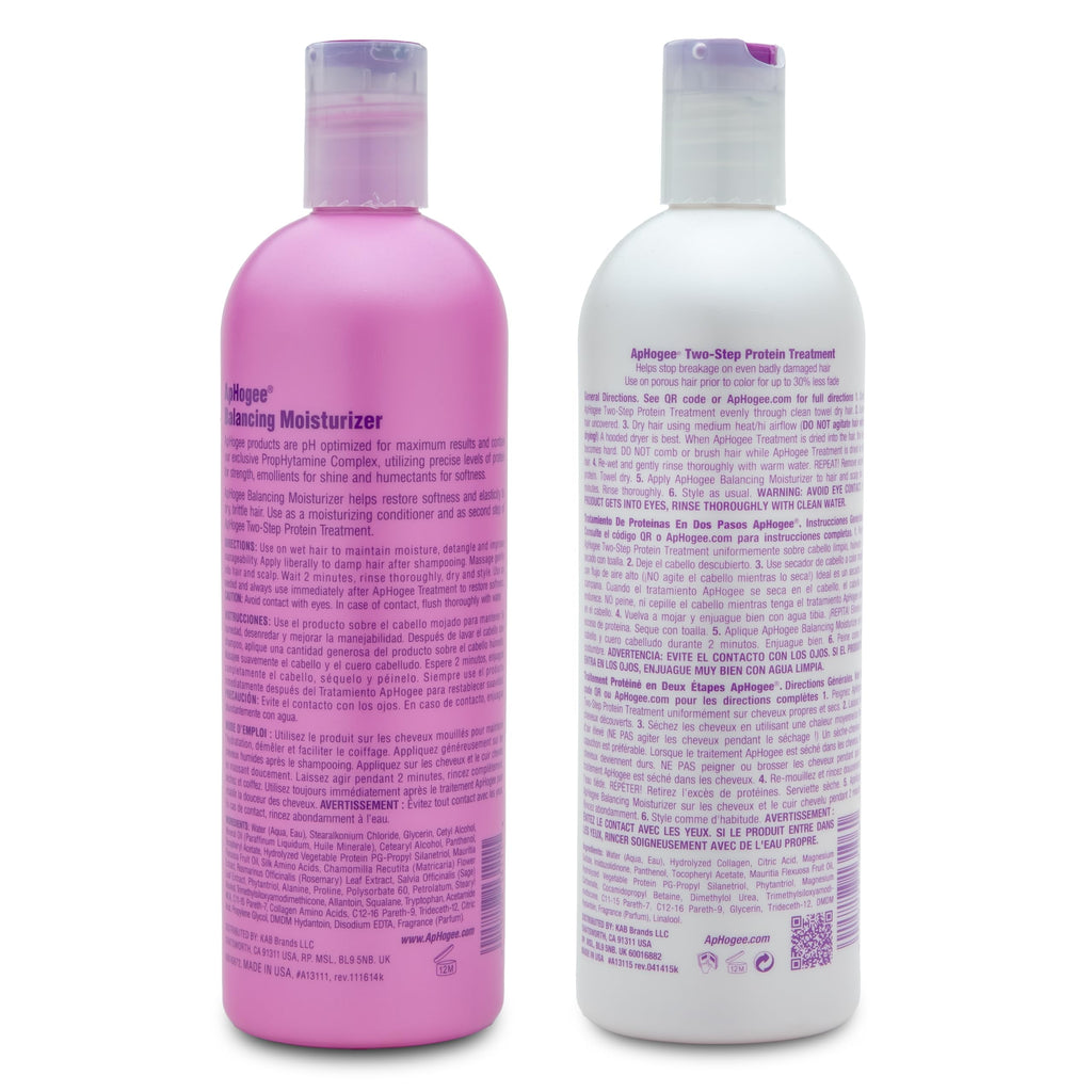 Aphogee Double Bundle – Two-Step Protein Treatment + Balancing Moisturizer (16 oz each)