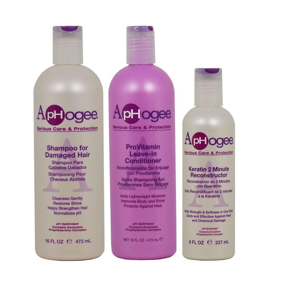 ApHogee Hair Repair Set: Damaged Hair Shampoo, ProVitamin Leave-In Conditioner, Keratin 2 Minute Reconstructor (16oz, 16oz, 8oz)