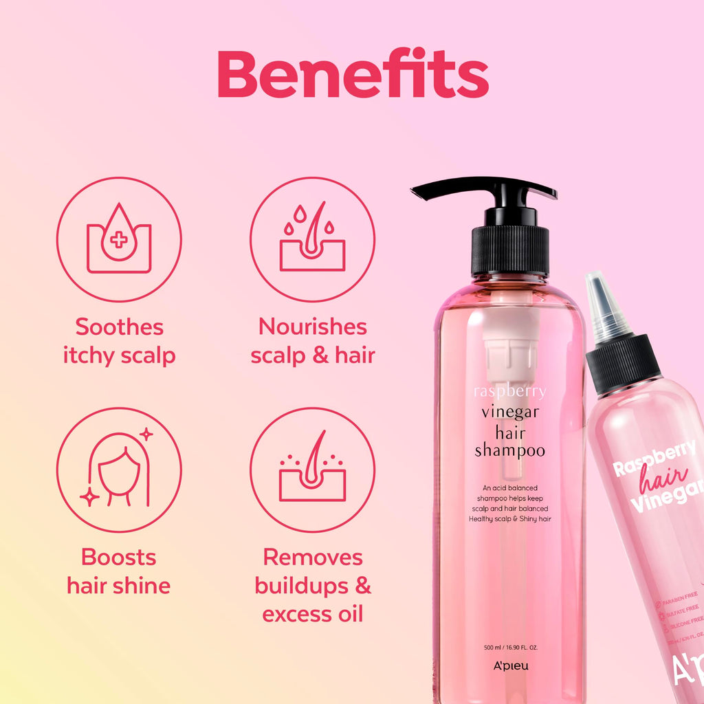 A'PIEU Raspberry Vinegar Shampoo & Hair Vinegar Rinse Set – Scalp Clarifying & pH-Balanced