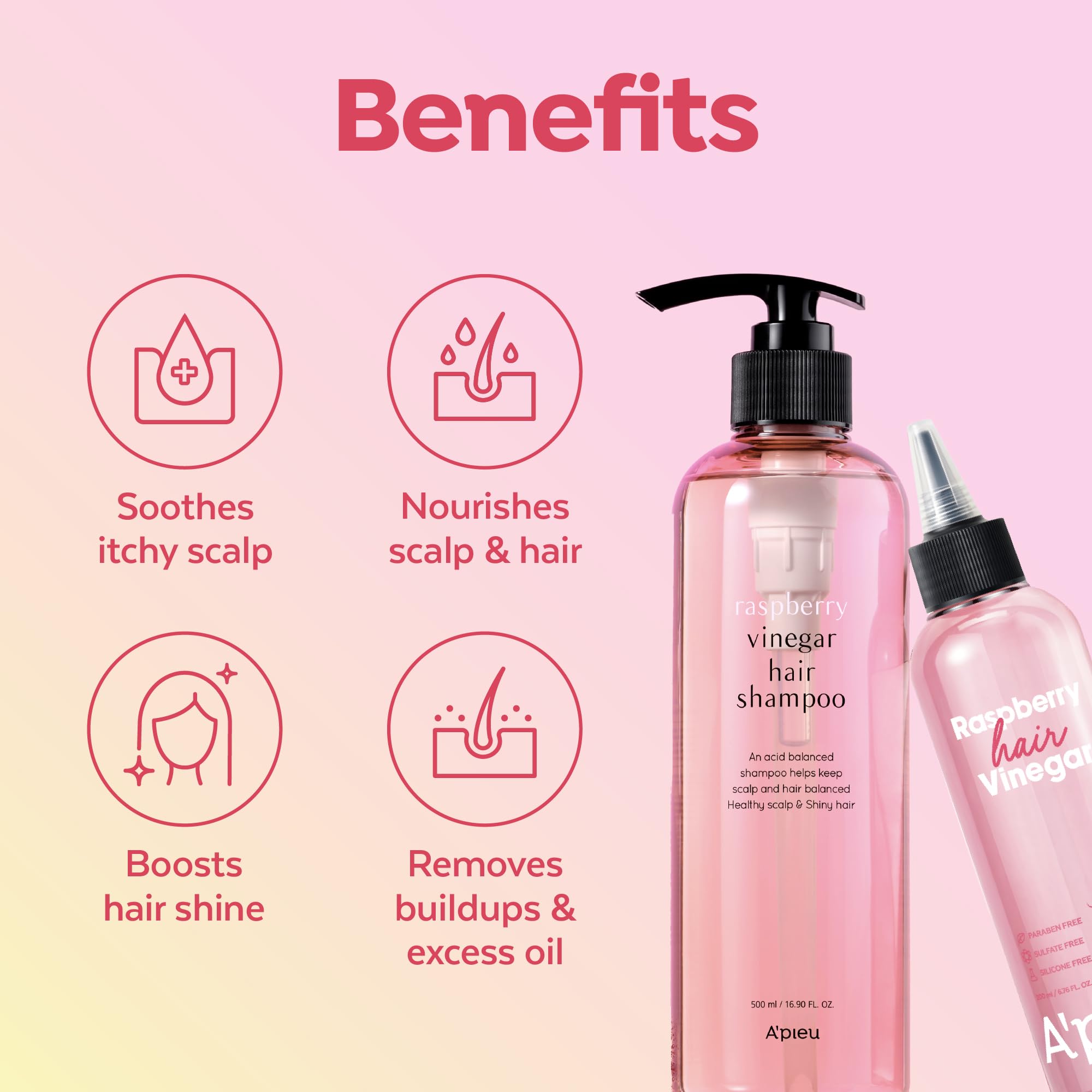 A'PIEU Raspberry Vinegar Shampoo & Hair Vinegar Rinse Set – Scalp Clarifying & pH-Balanced