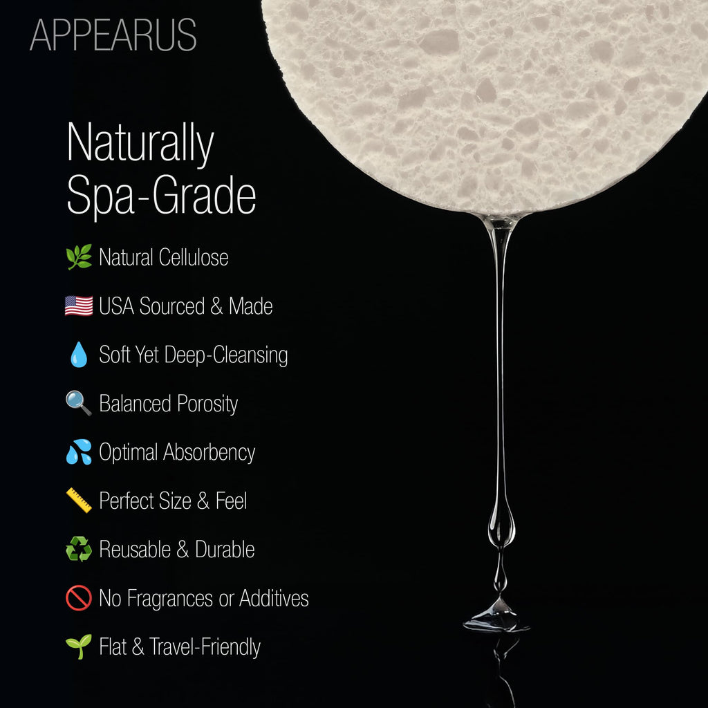 Appearus Natural Cellulose Facial Sponges – 50 Pack (Compressed) – Gentle Cleansing & Makeup Removal