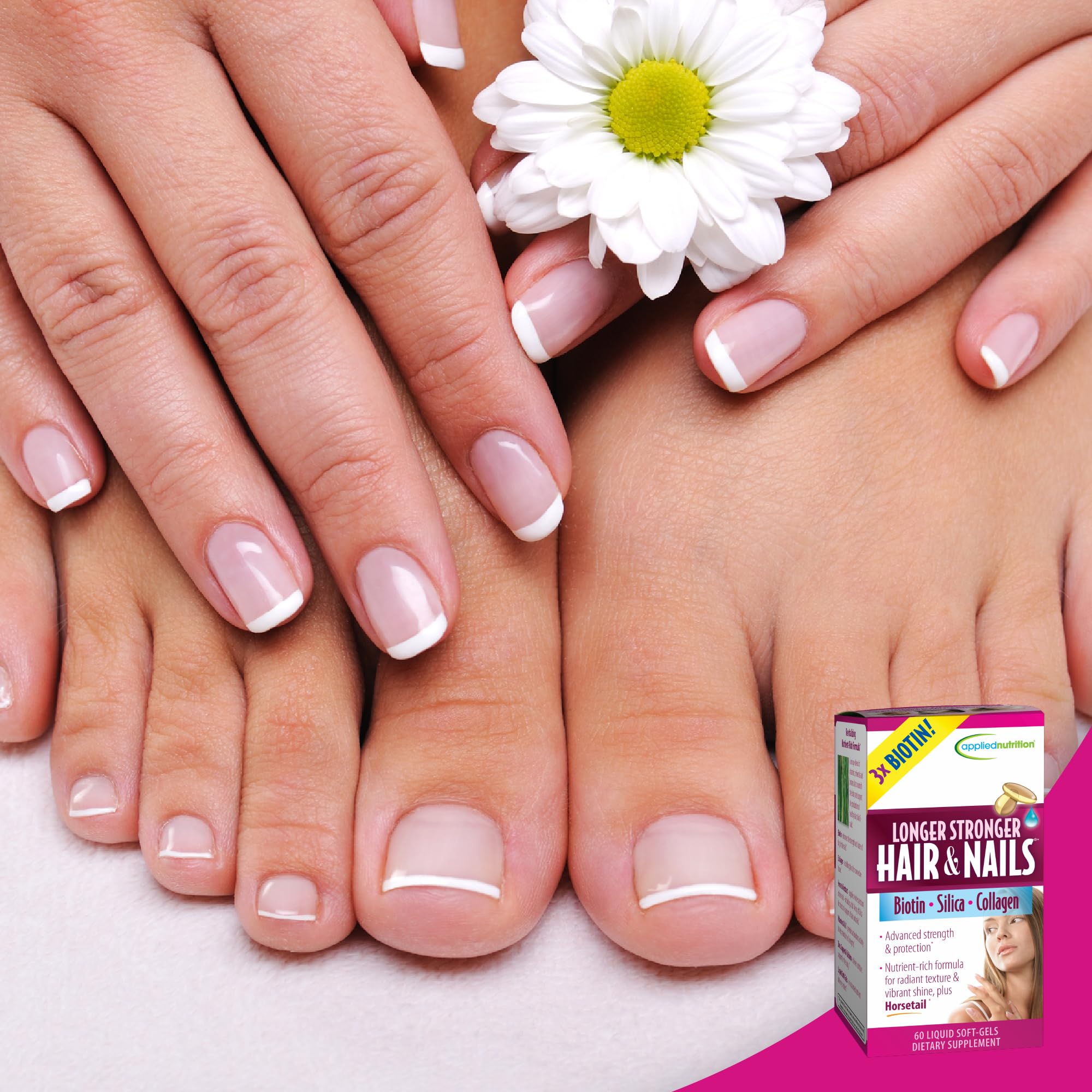 Applied Nutrition Longer Stronger Hair & Nails – 3 Pack, 60 Liquid Soft-Gels