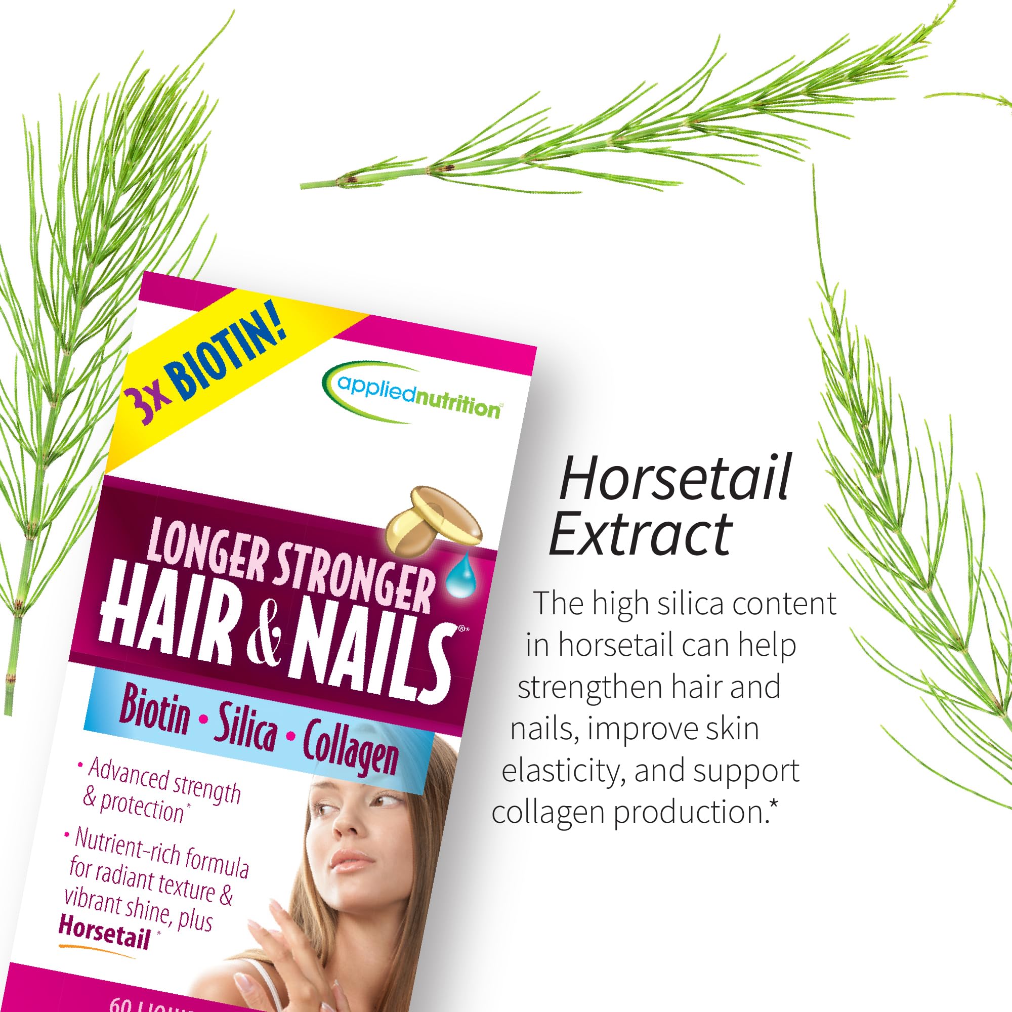Applied Nutrition Longer Stronger Hair & Nails – 3 Pack, 60 Liquid Soft-Gels