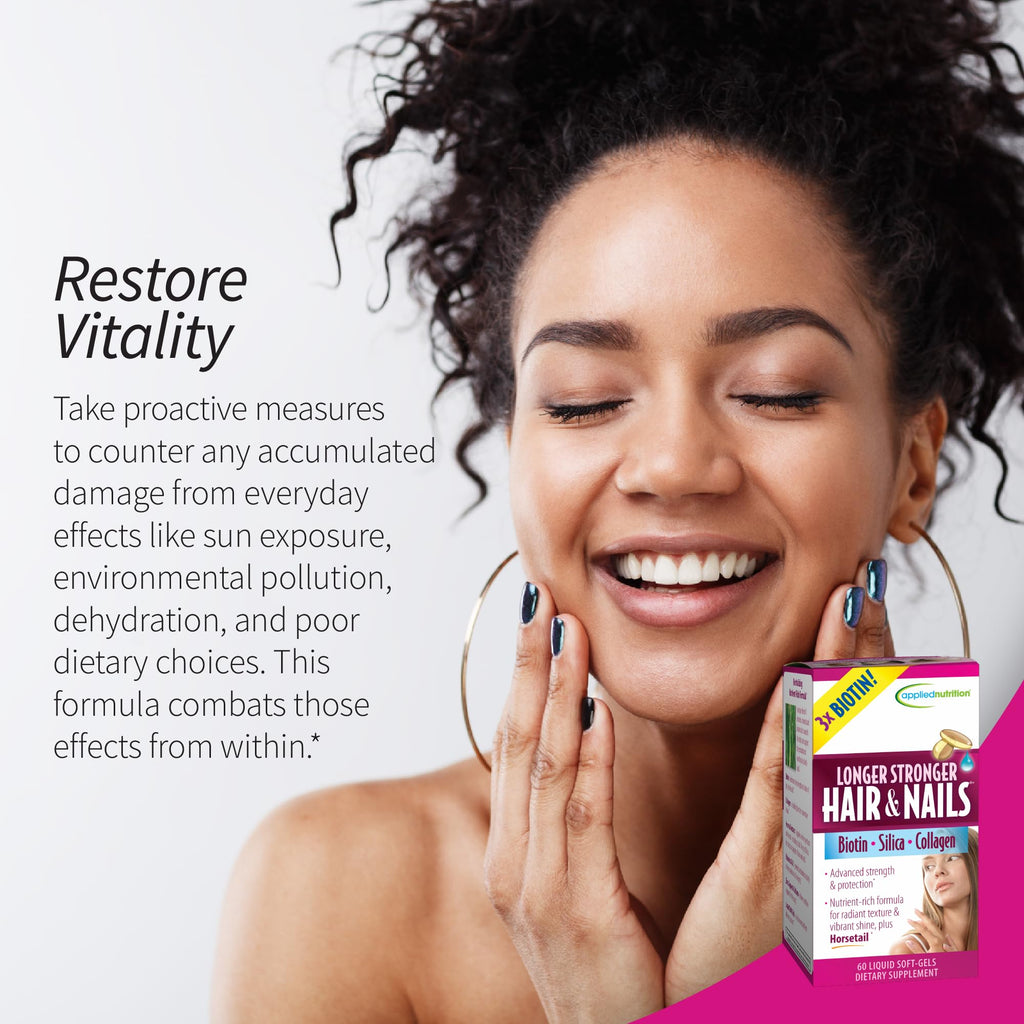 Applied Nutrition Longer Stronger Hair & Nails – 3 Pack, 60 Liquid Soft-Gels