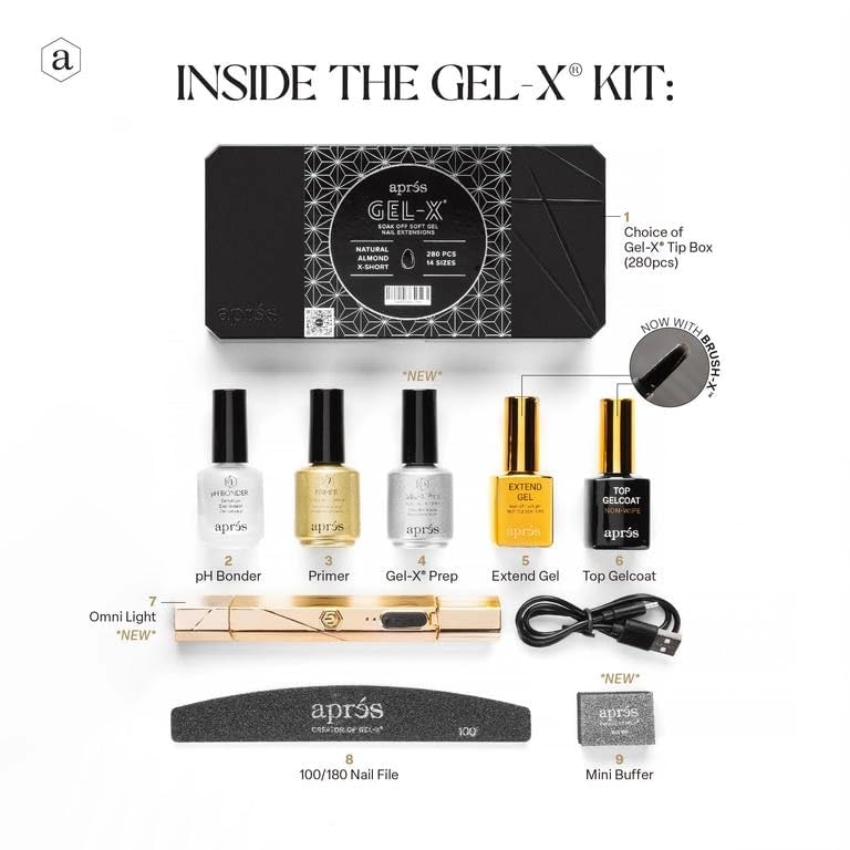 APRÉS Gel-X Nail Professional Starter Kit – 14 Sizes Including Half Sizes (00–9, 4.5/5.5/6.5) | 2025 Sculpted Coffin Long Edition