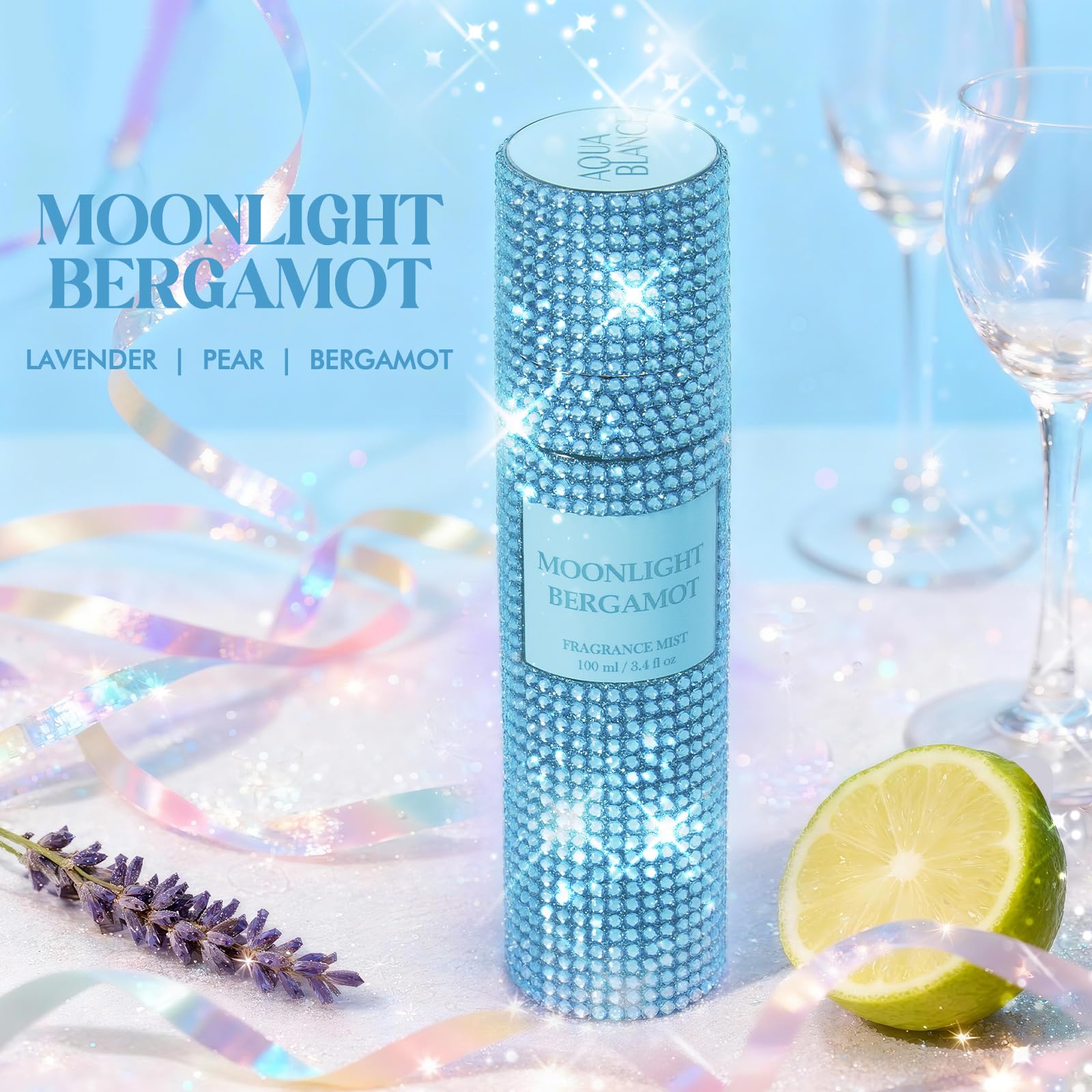 AQUA BLANCE Moonlight Bergamot Body Spray for Women | Diamond-Embellished Fragrance Mist 3.4 fl oz