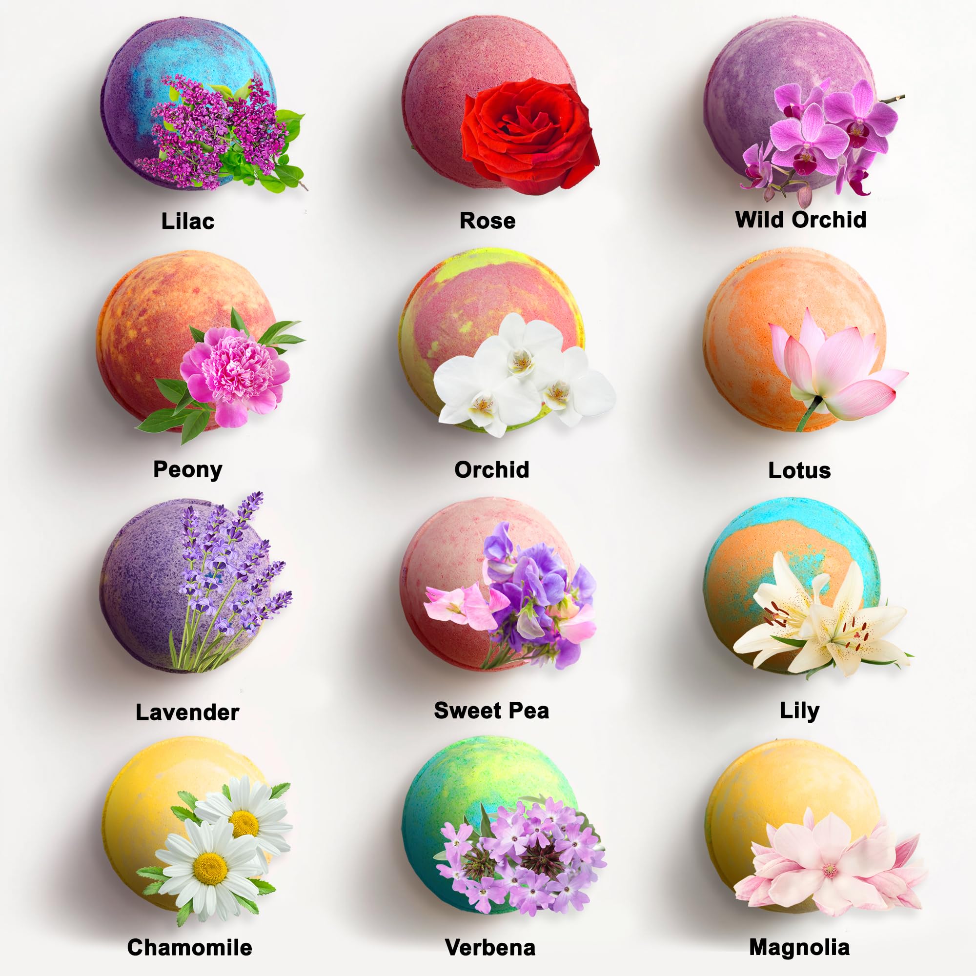 Flower Bath Bombs Gift Set – 12 Large Natural Bath Bombs by Aqua Elegante