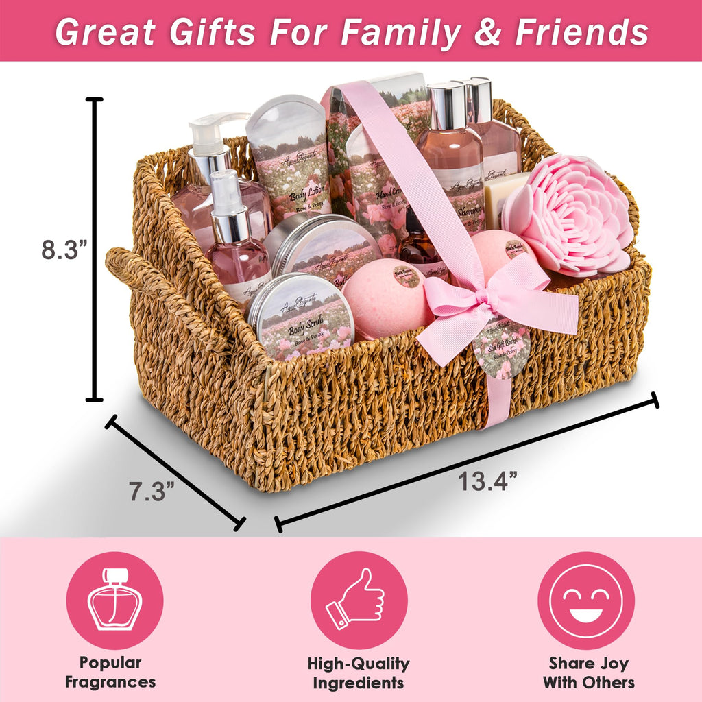 Aqua Elegante Bath Spa Gift Sets – Luxury Rose Oil & Peony Gift Basket