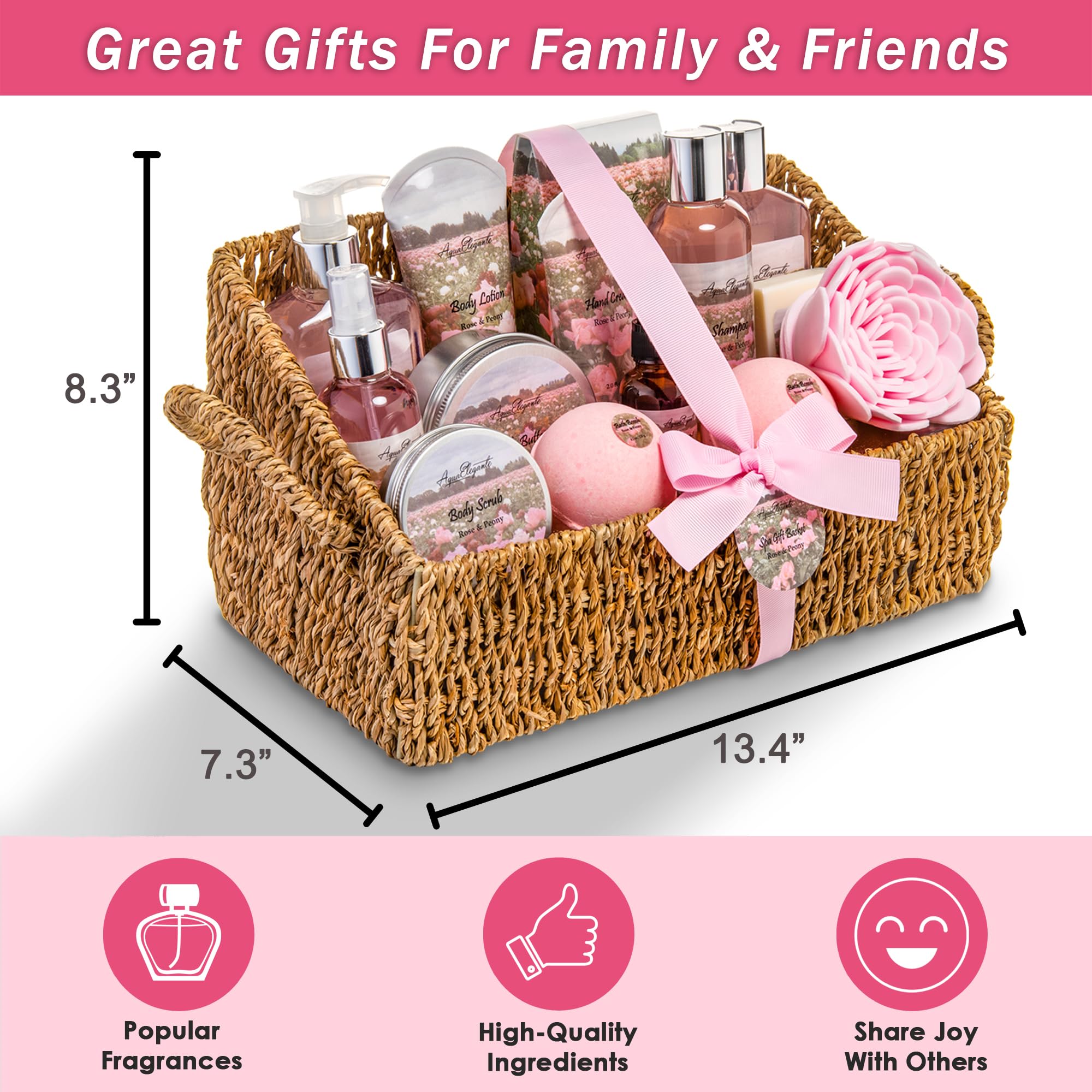 Aqua Elegante Bath Spa Gift Sets – Luxury Rose Oil & Peony Gift Basket