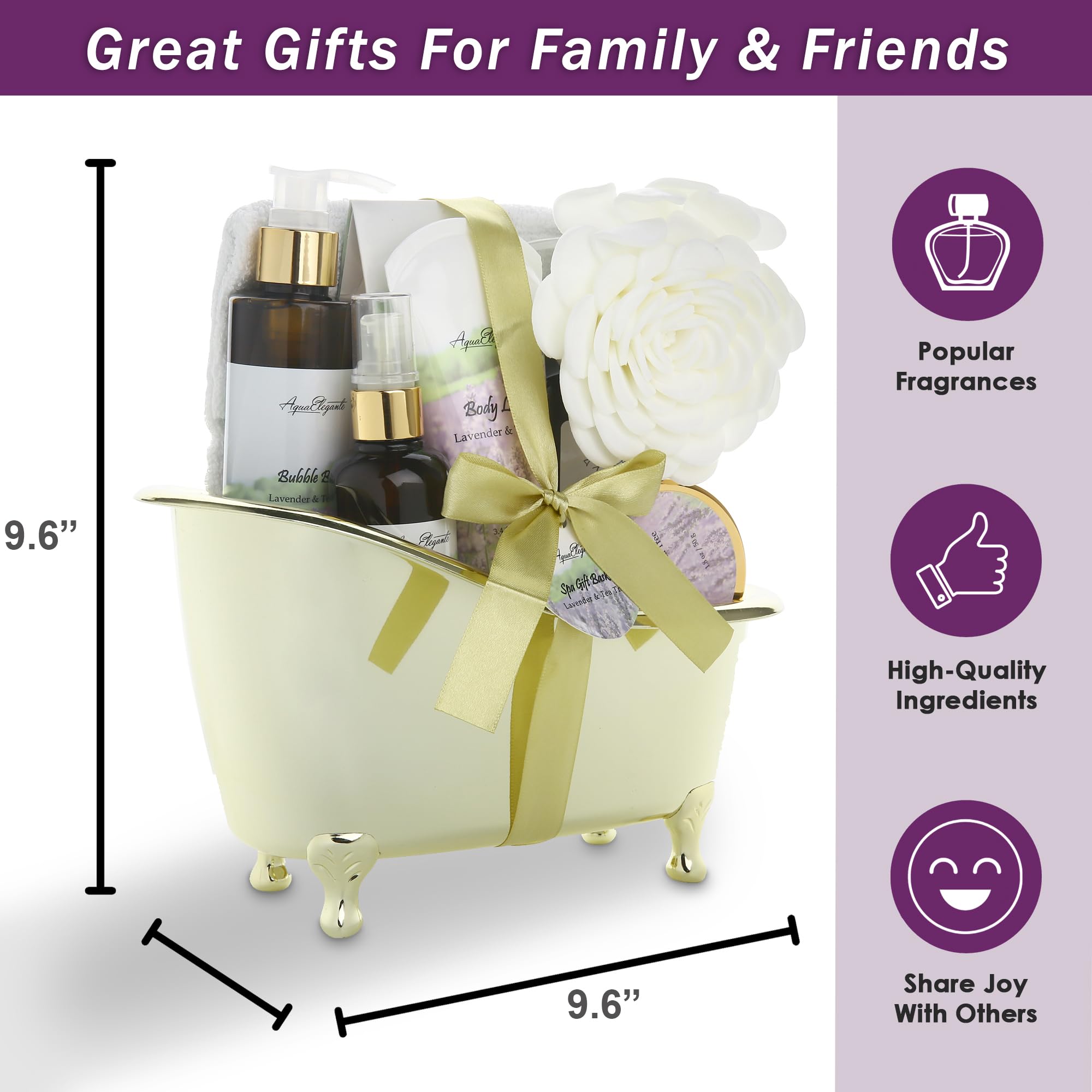 Aqua Elegante Spa Gift Baskets for Women – Lavender & Tea Tree Oil Bath Set