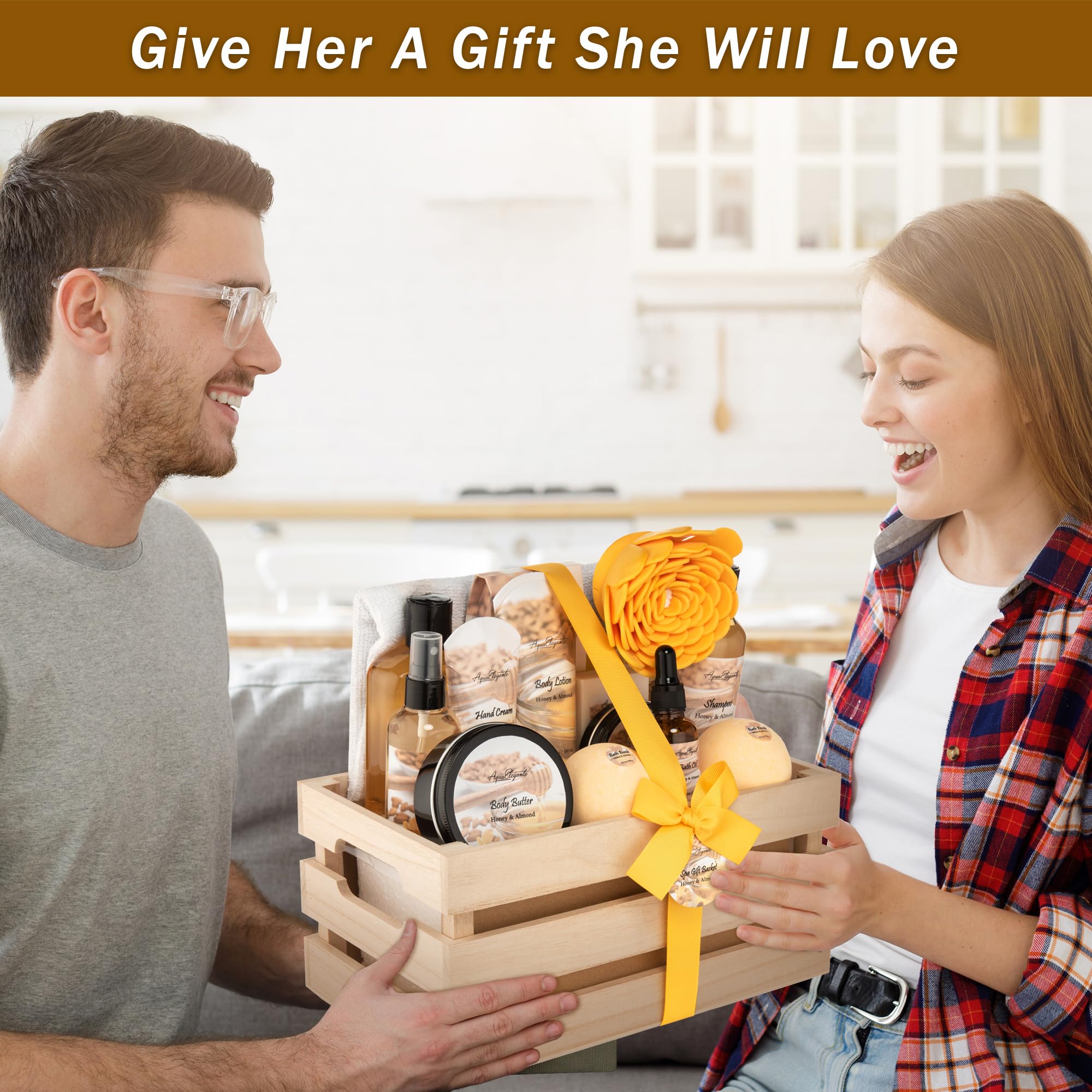 Aqua Elegante Bath Spa Gift Sets – Luxury Honey & Almond Basket