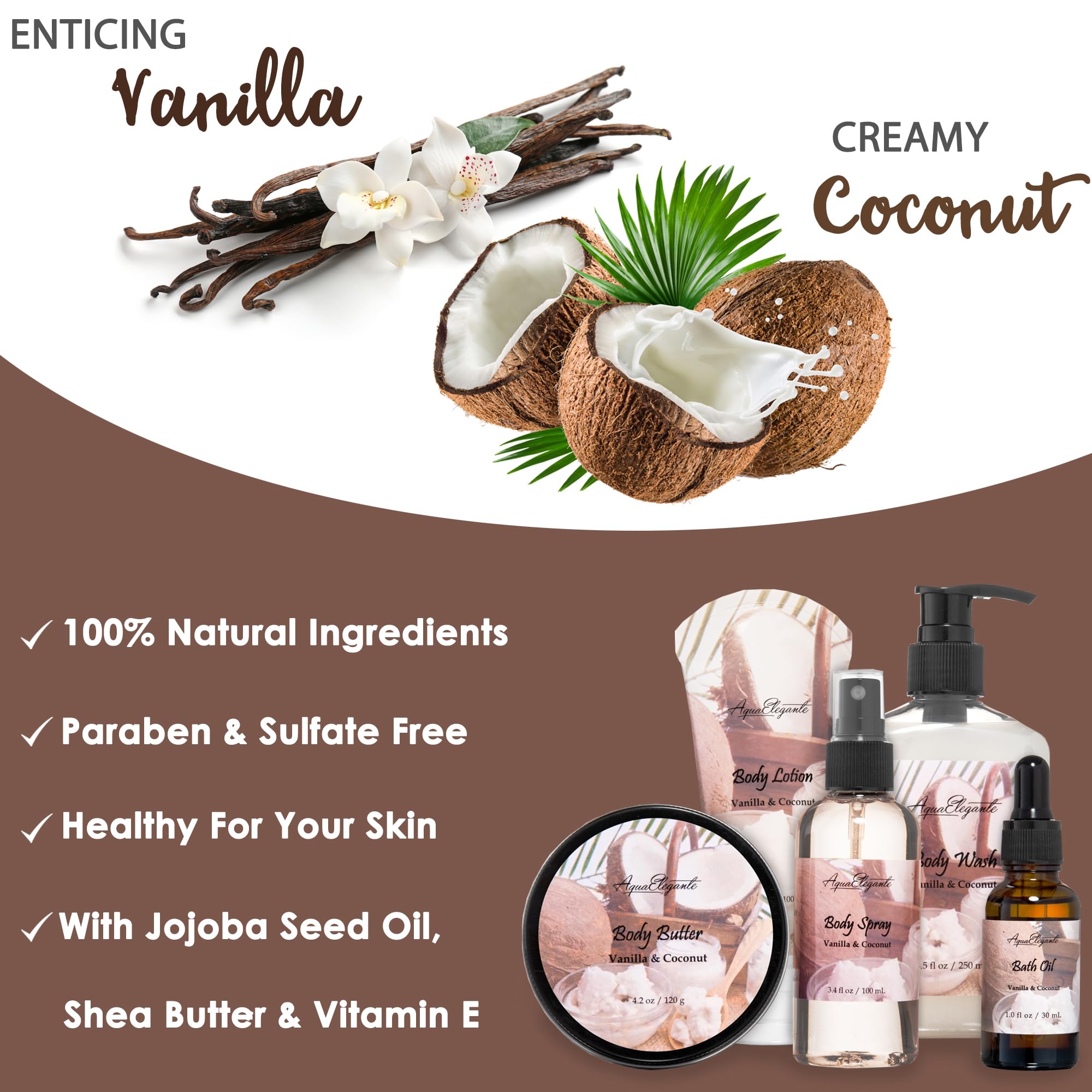 Aqua Elegante Bath Spa Gift Sets – Coconut & Vanilla Luxury Basket