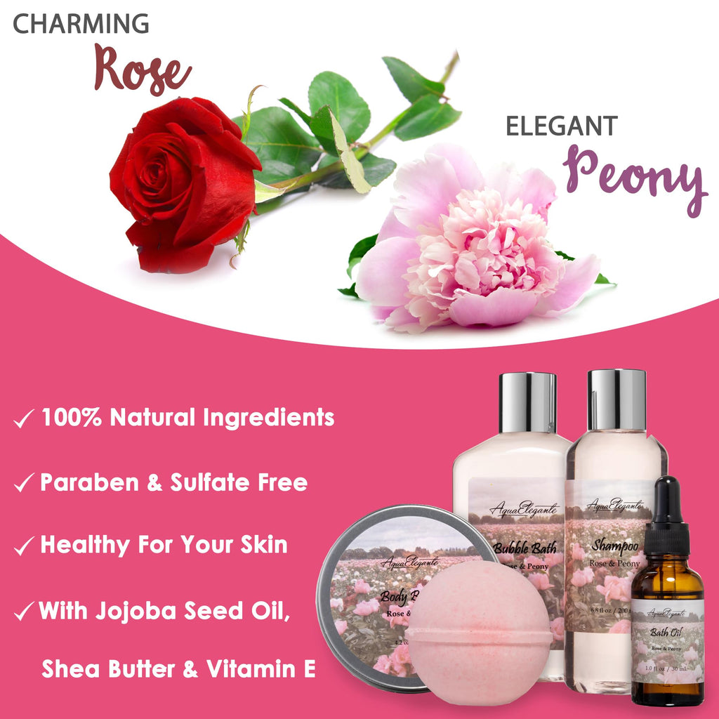 Aqua Elegante Bath Spa Gift Sets – Luxury Rose Oil & Peony Gift Basket