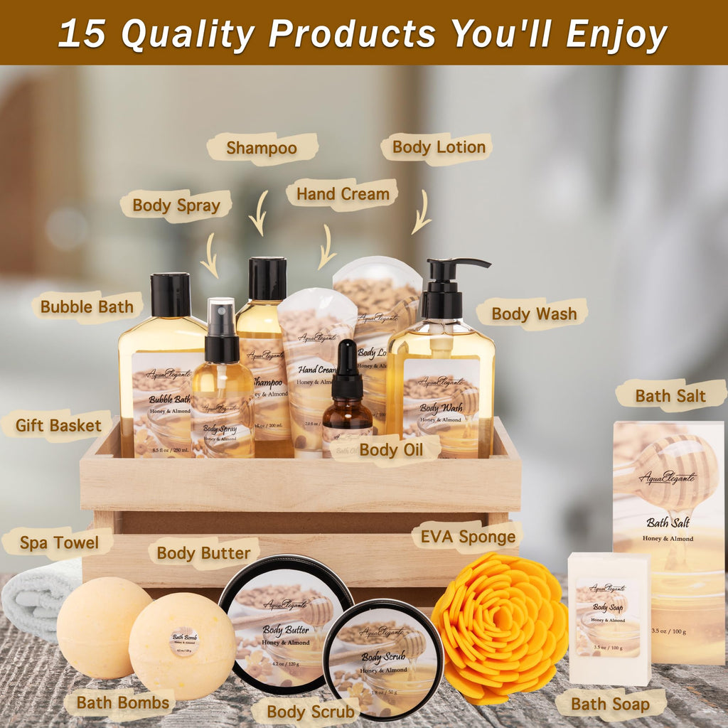 Aqua Elegante Bath Spa Gift Sets – Luxury Honey & Almond Basket