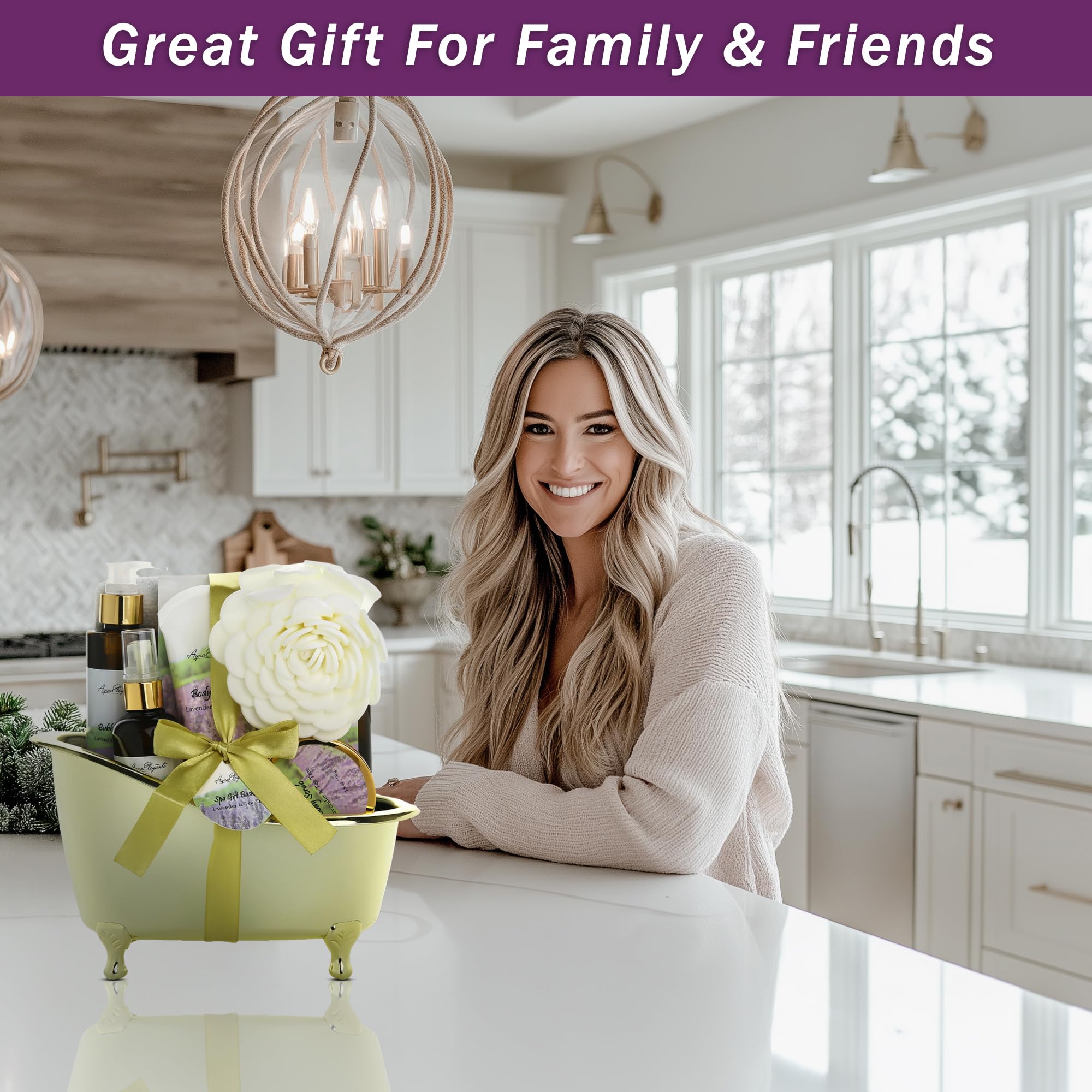 Aqua Elegante Spa Gift Baskets for Women – Lavender & Tea Tree Oil Bath Set