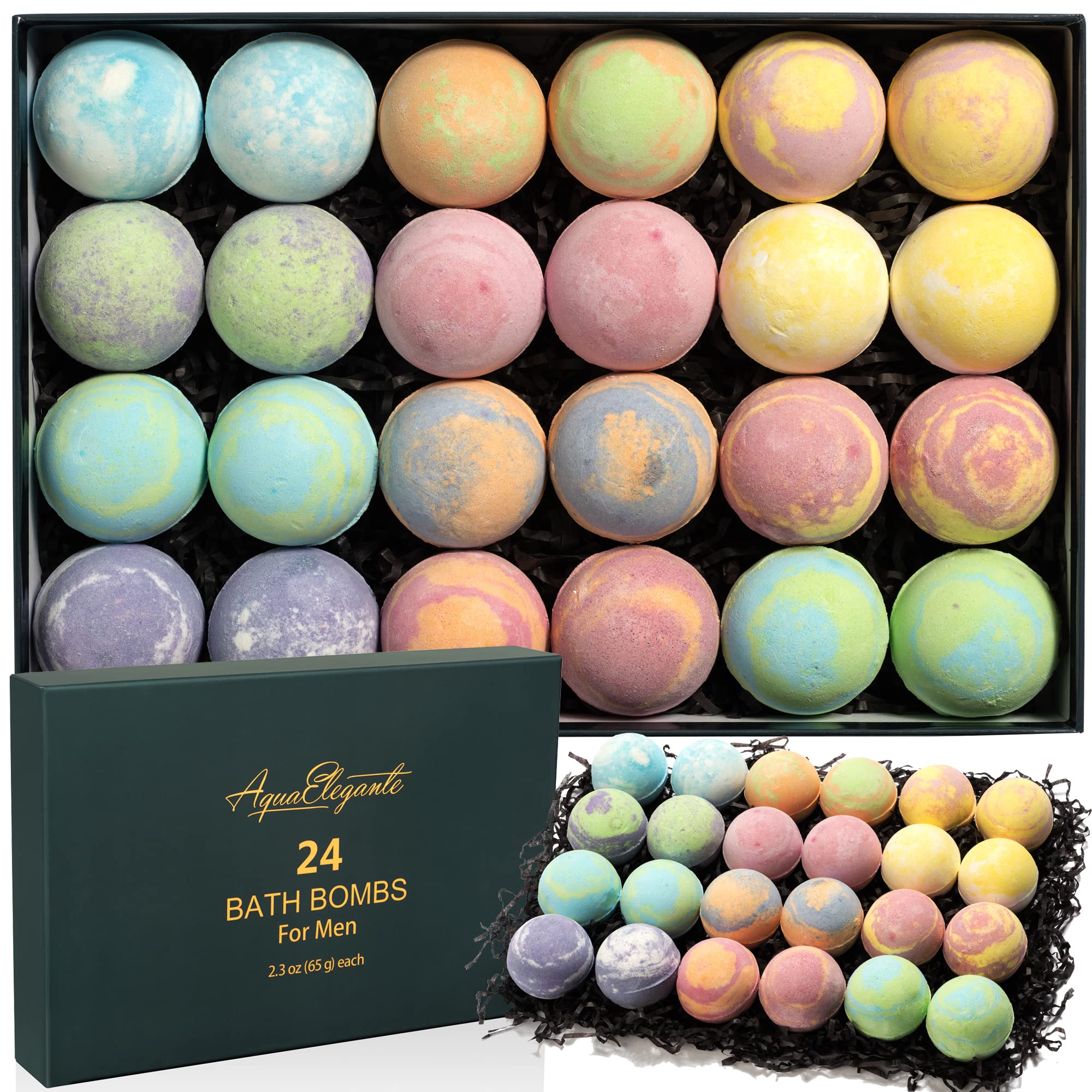 Luxury Bath Bombs for Men | Aqua Elegante Gift Set – 24 with Organic Essential Oils