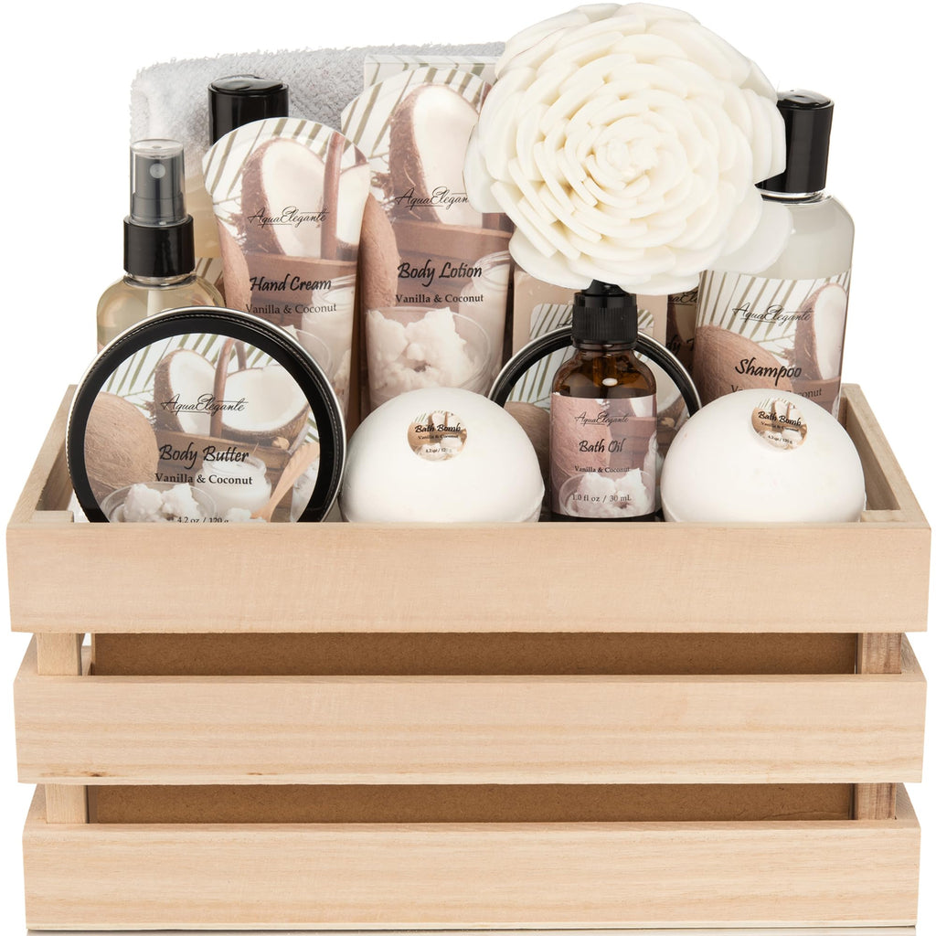 Aqua Elegante Bath Spa Gift Sets – Coconut & Vanilla Luxury Basket