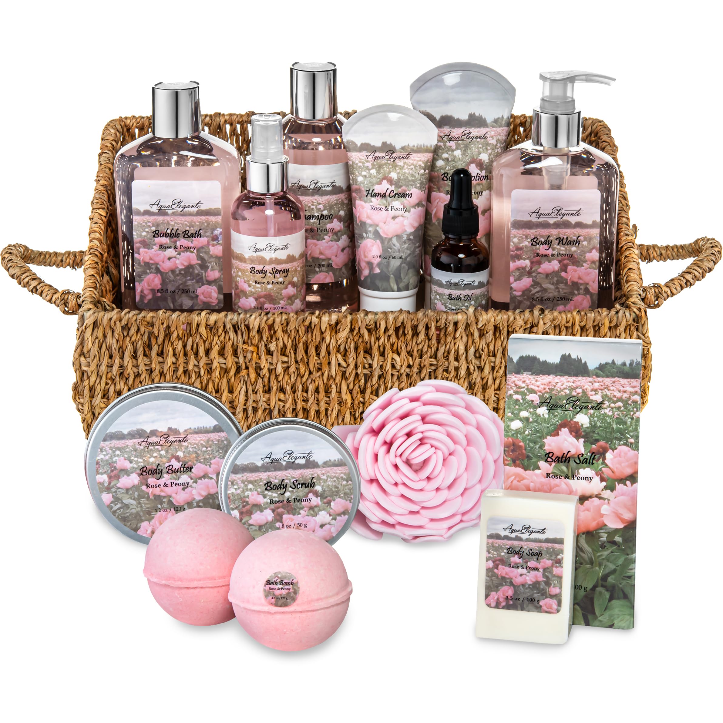 Aqua Elegante Bath Spa Gift Sets – Luxury Rose Oil & Peony Gift Basket