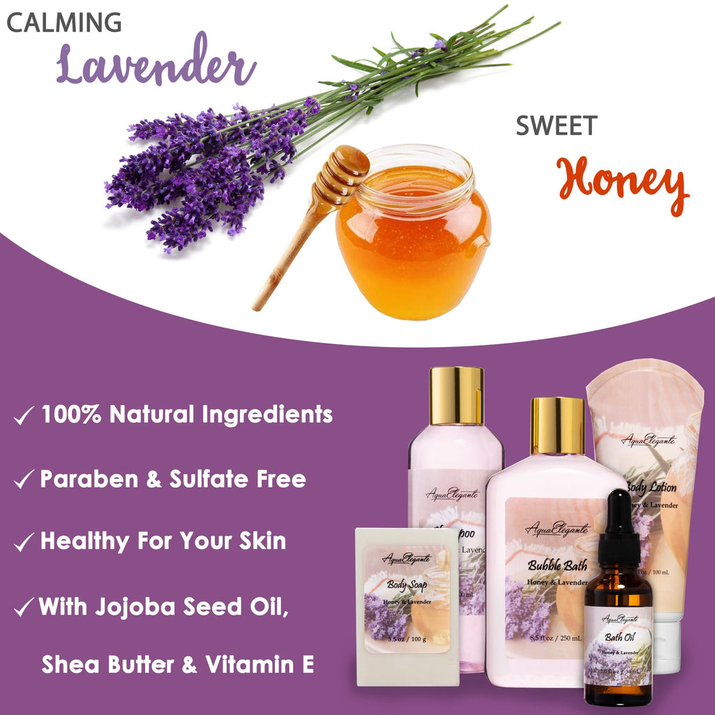 Aqua Elegante Spa Baskets for Women: Luxury Honey & Lavender Bath Set