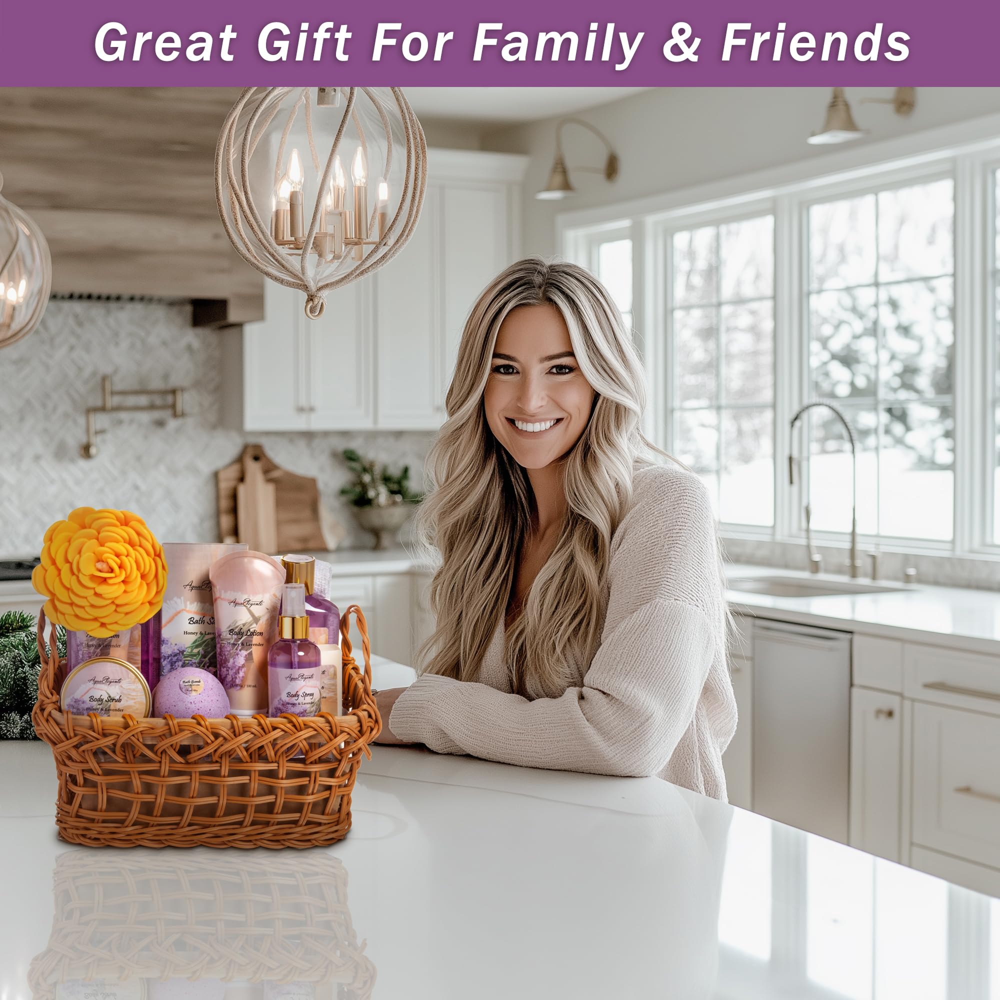 Aqua Elegante Spa Baskets for Women: Luxury Honey & Lavender Bath Set