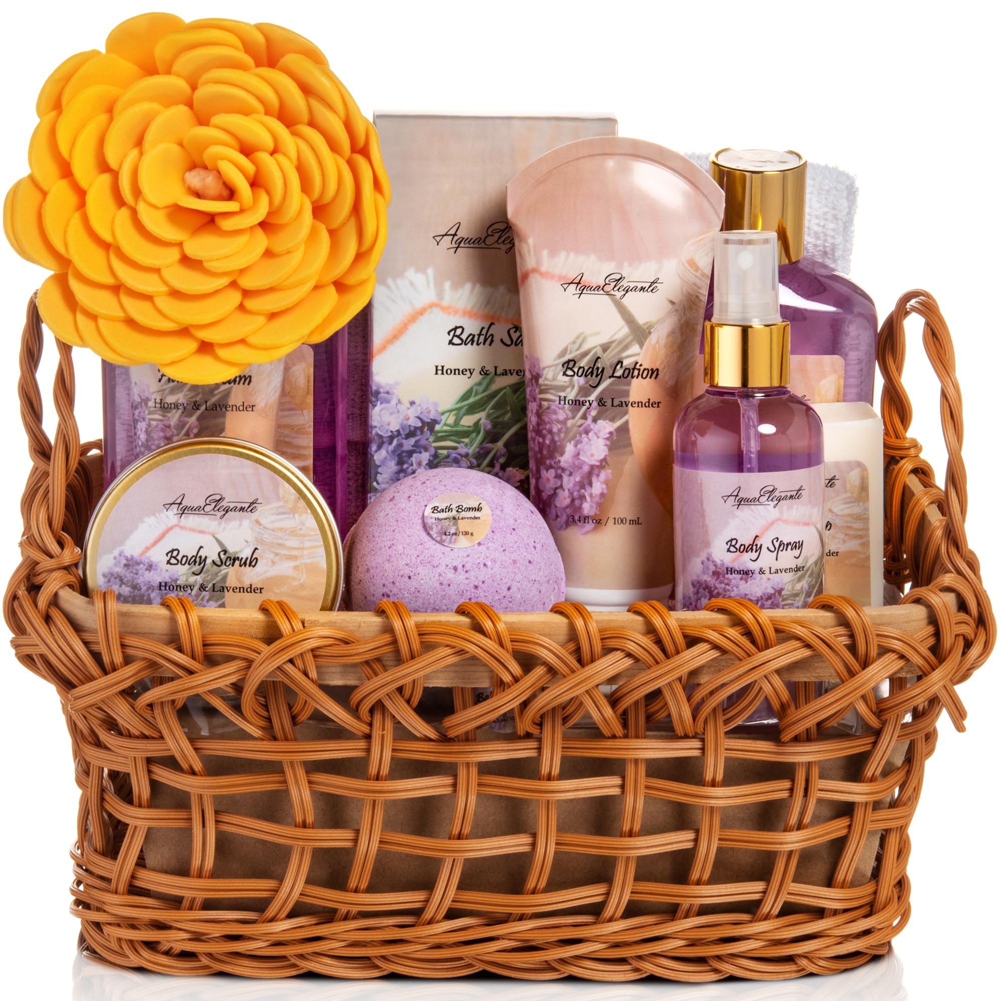 Aqua Elegante Spa Baskets for Women: Luxury Honey & Lavender Bath Set