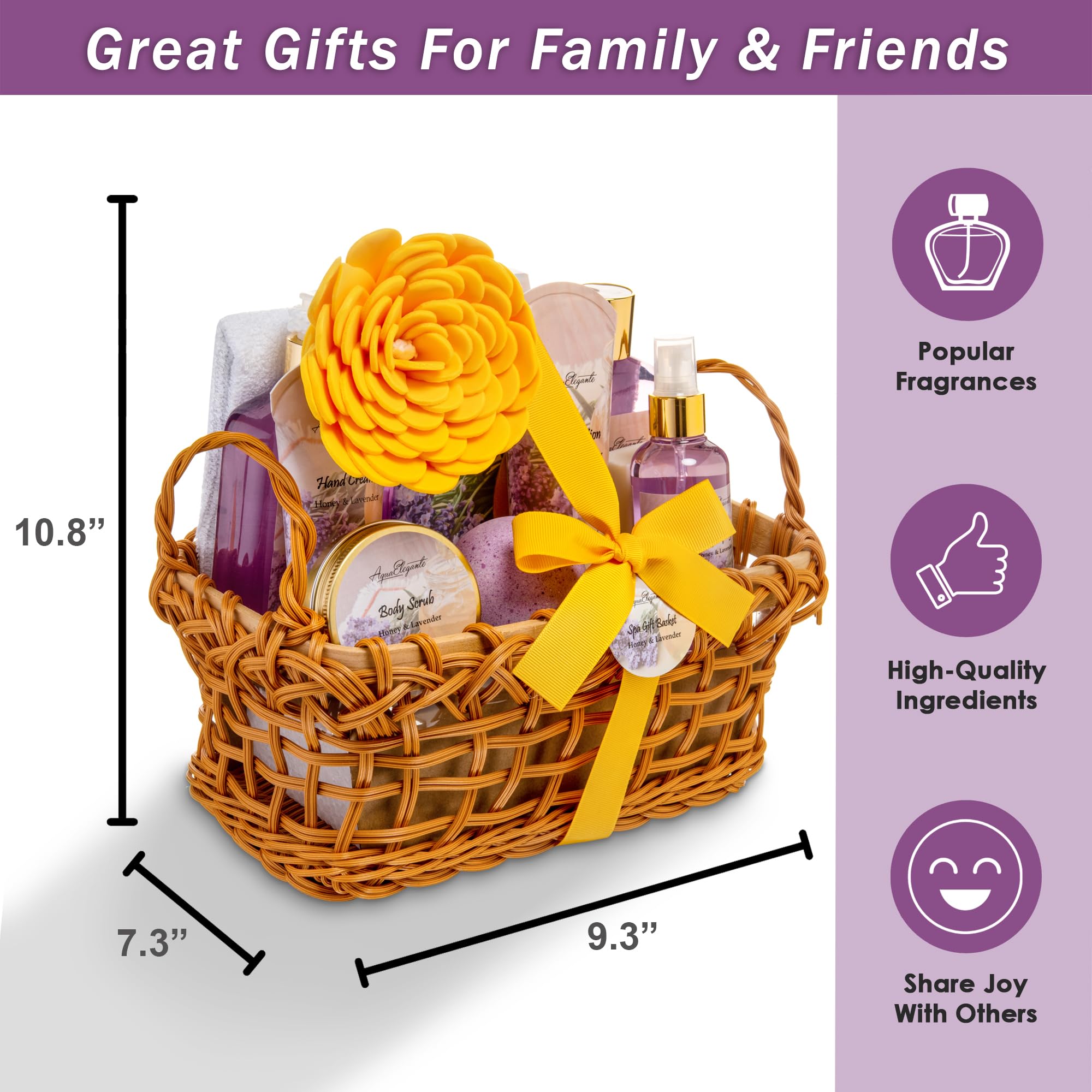 Aqua Elegante Spa Baskets for Women: Luxury Honey & Lavender Bath Set