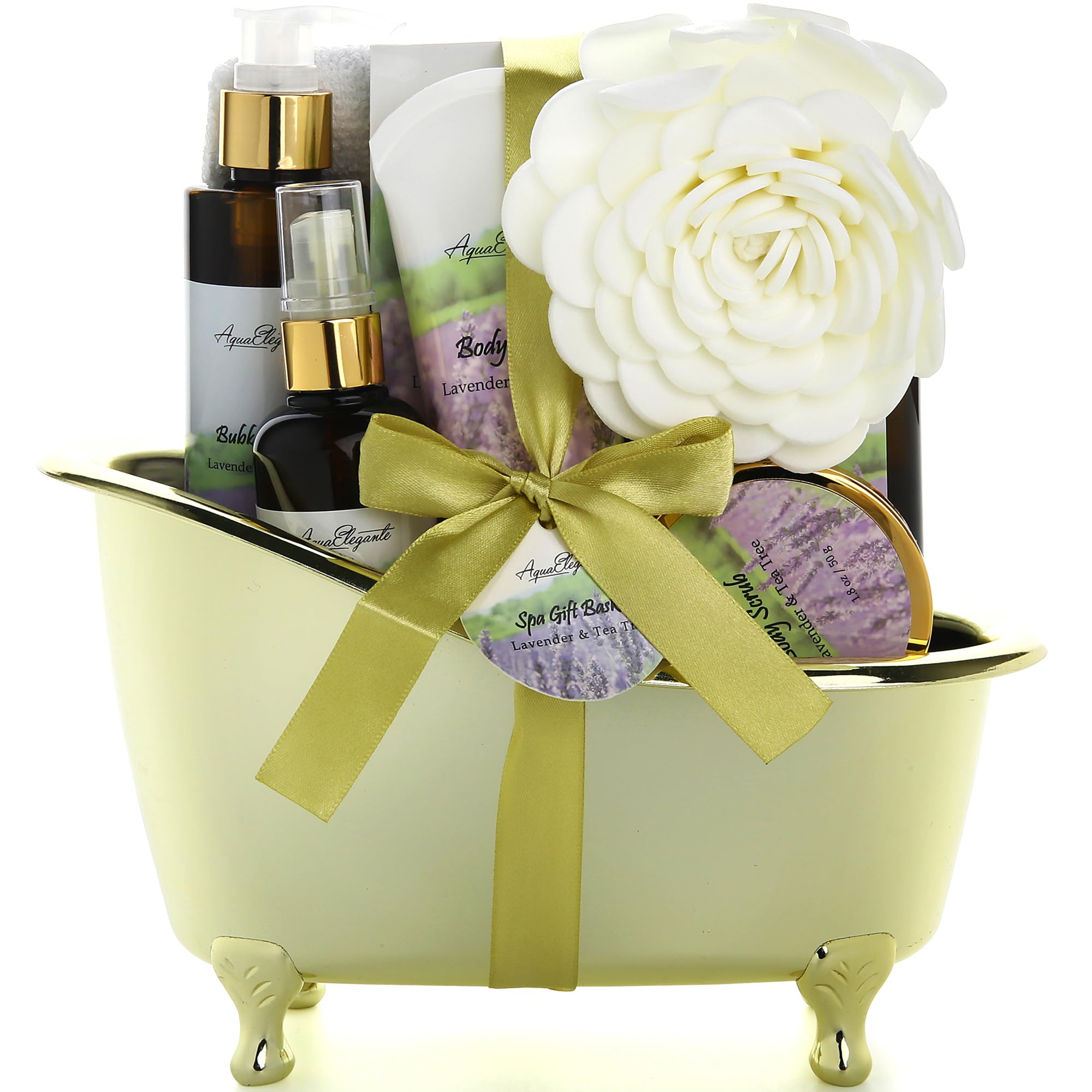 Aqua Elegante Spa Gift Baskets for Women – Lavender & Tea Tree Oil Bath Set