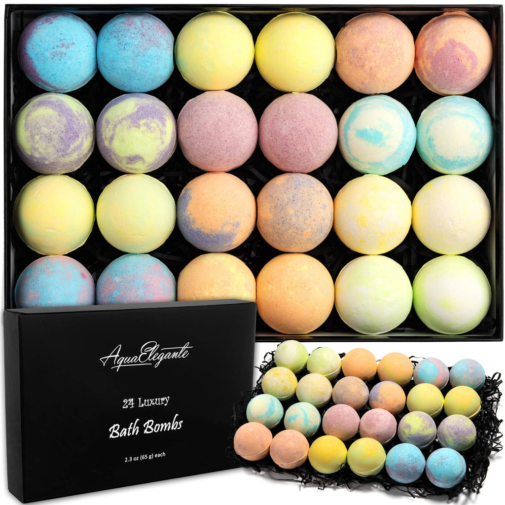 Aqua Elegante Luxury Bath Bombs for Women – 24-Bomb Gift Set with Organic Oils | Vegan & Cruelty-Free