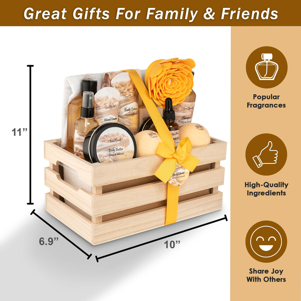 Aqua Elegante Bath Spa Gift Sets – Luxury Honey & Almond Basket