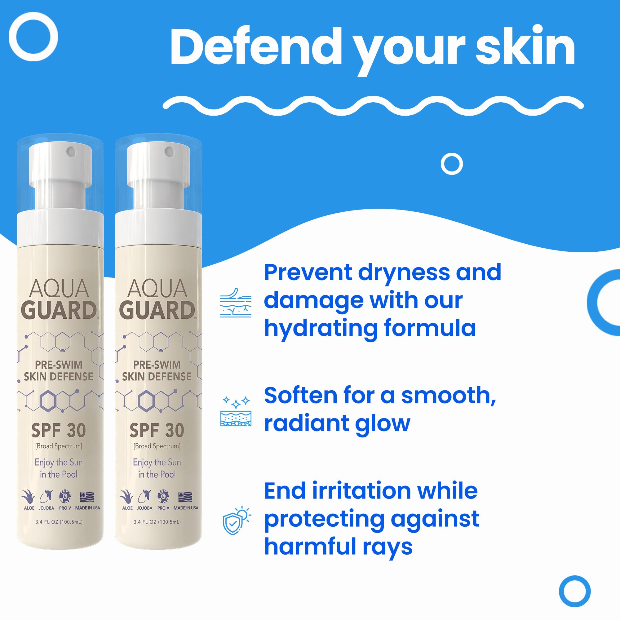 AQUA GUARD Beauty Pre-Swim Skin Defense | SPF30 Hydration | 2-Pack | Made in California