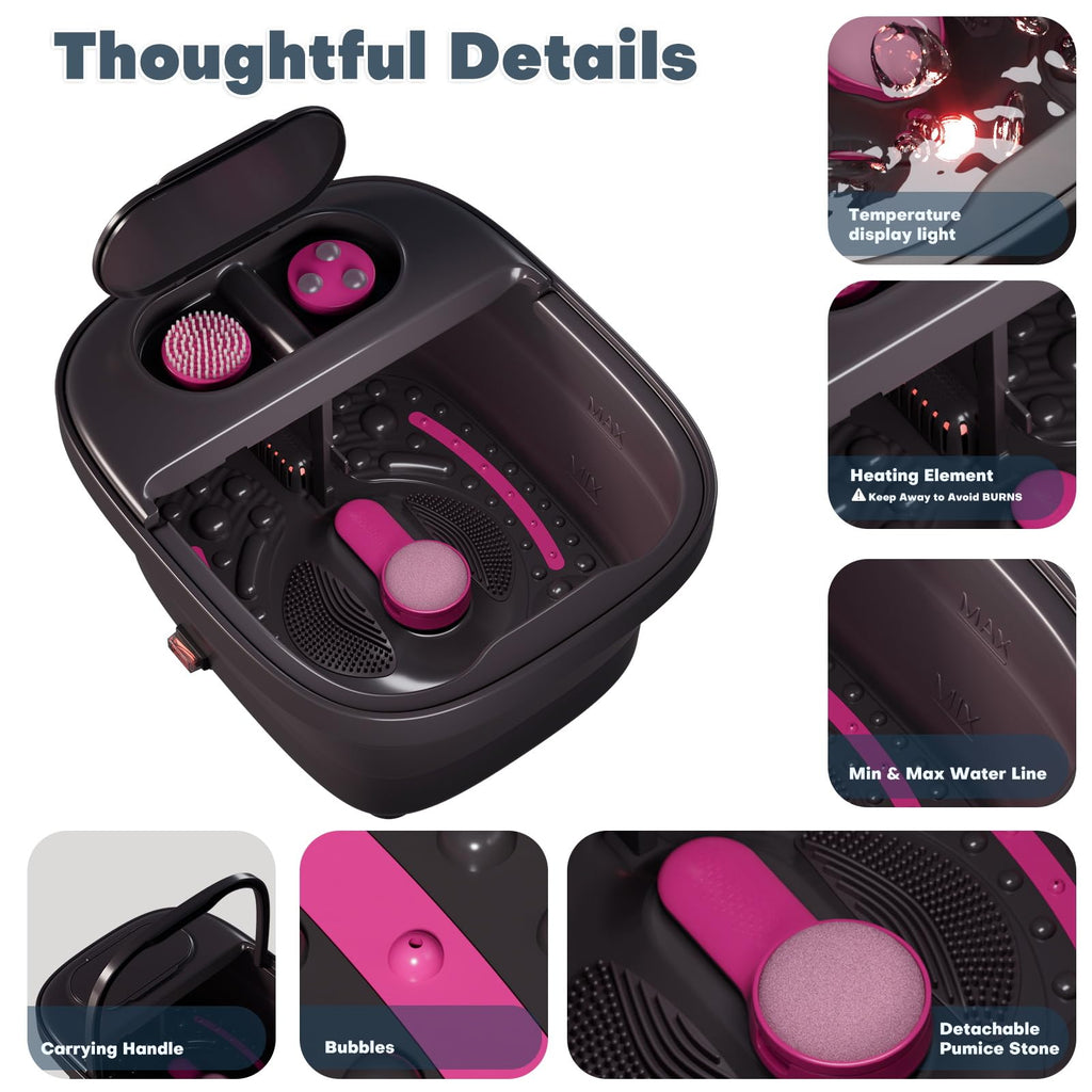 Aqvesane Collapsible Foot Bath Spa with Heat, Bubble, Remote & 3 Pedicure Attachments