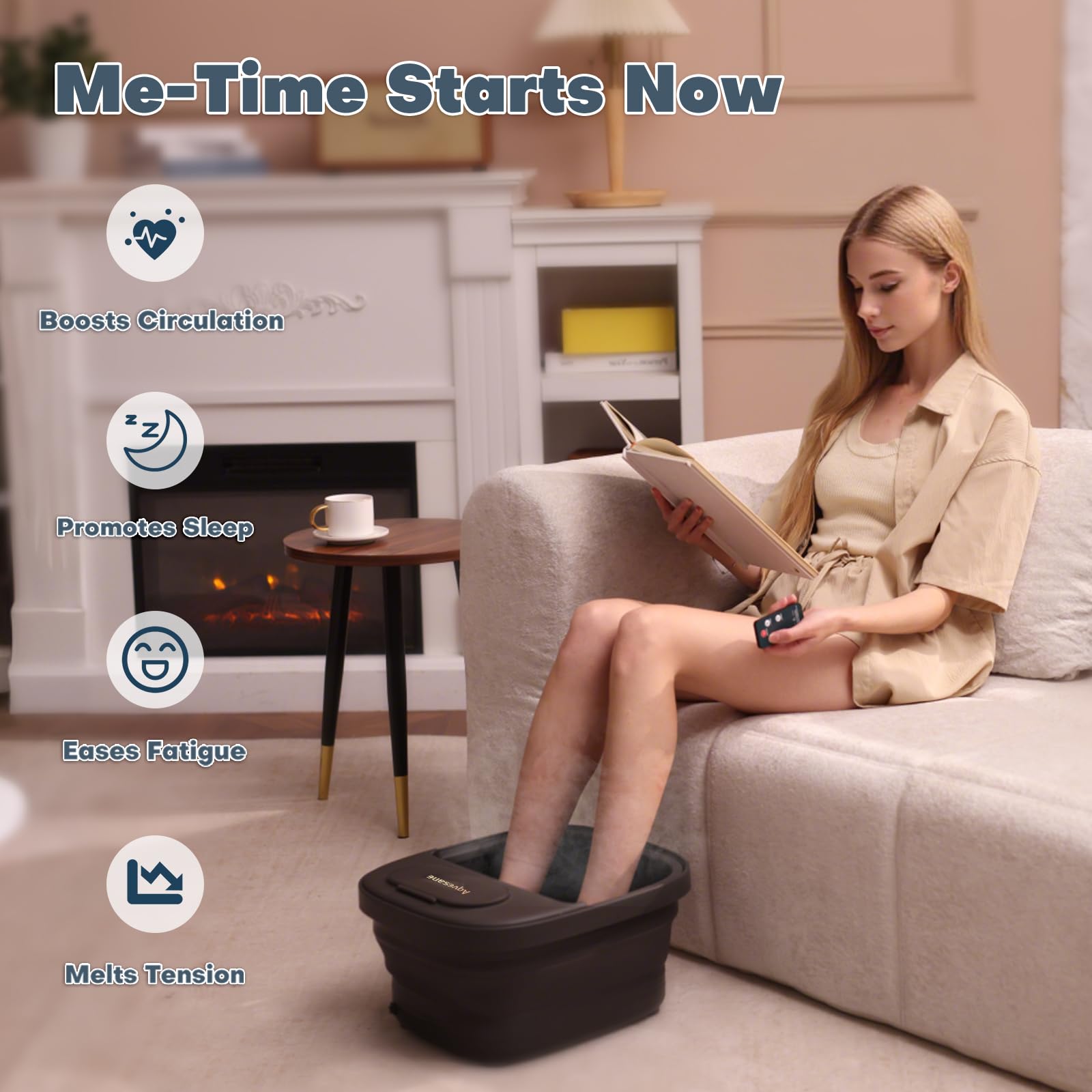 Aqvesane Collapsible Foot Bath Spa with Heat, Bubble, Remote & 3 Pedicure Attachments