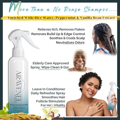 ARAVENEL Quick Clean Hair Mist – All-Natural, No-Rinse Formula (8oz) for Buildup, Odor & Itch